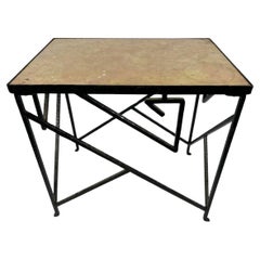 Cubist End Table with Hand-Wrought Black Iron Base and Stone Top, circa 1930