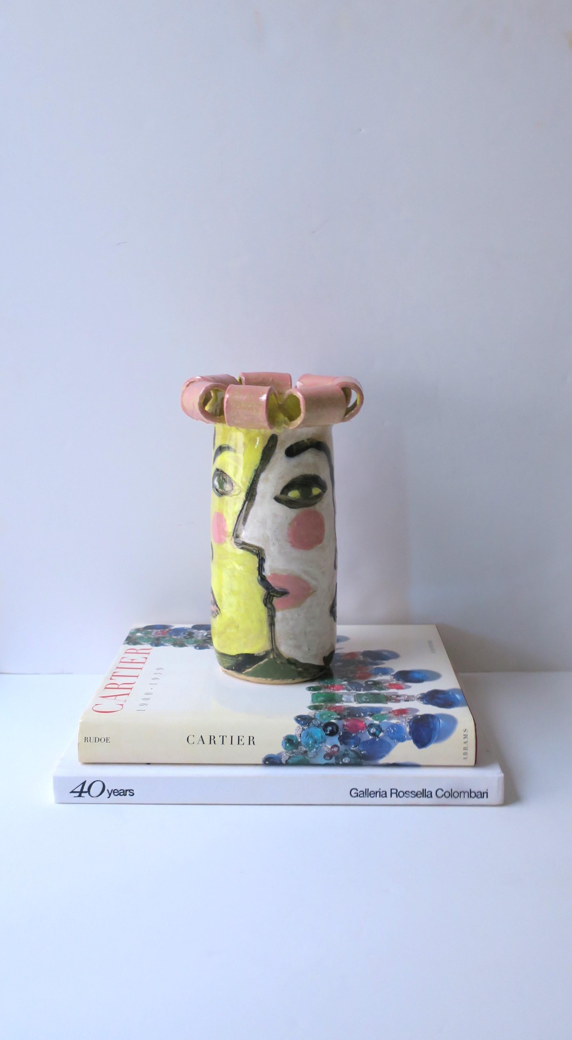 Modern Cubist Face Studio Pottery Sculpture Vase in the Style of Picasso, 1989 For Sale