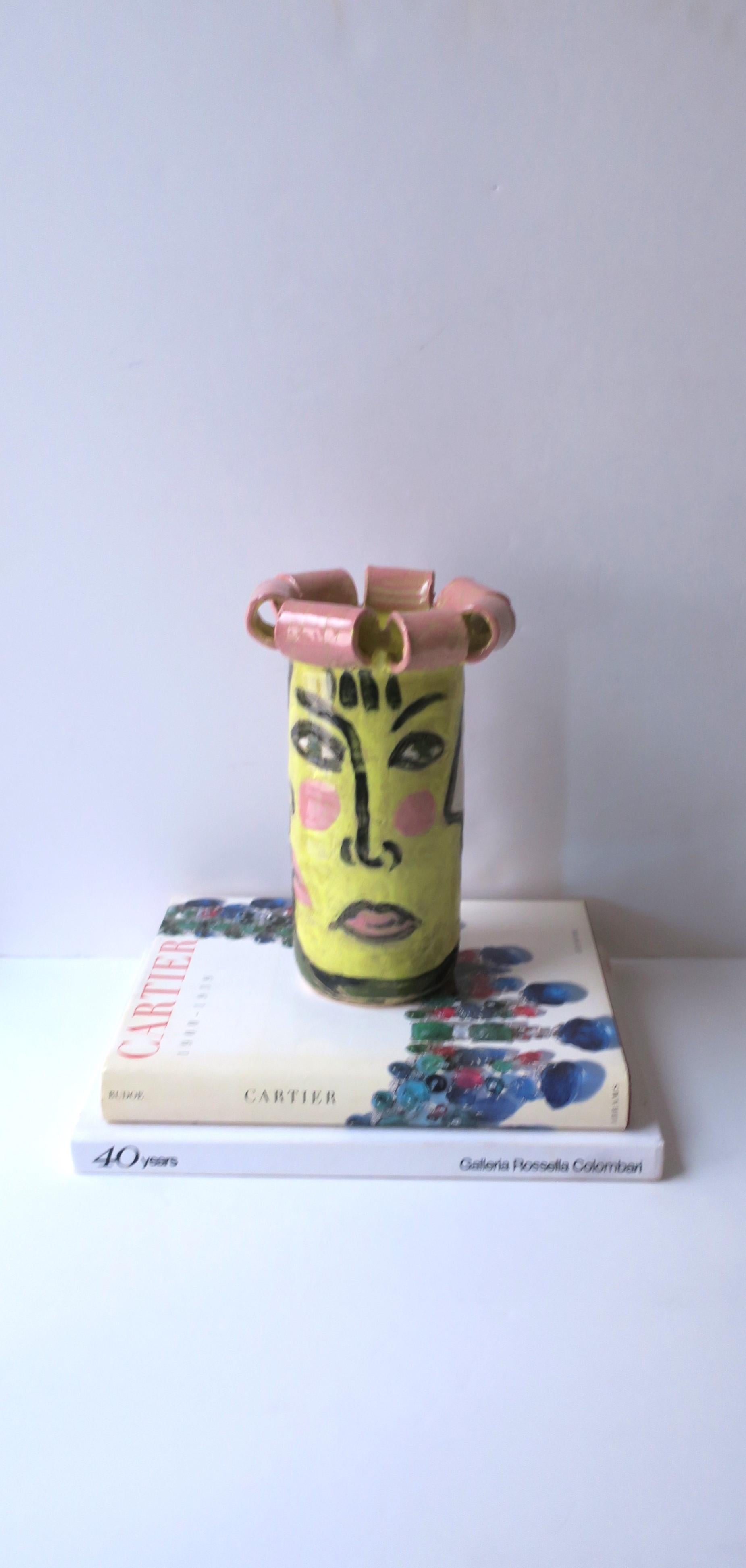 Cubist Face Studio Pottery Sculpture Vase in the Style of Picasso, 1989 In Good Condition For Sale In New York, NY