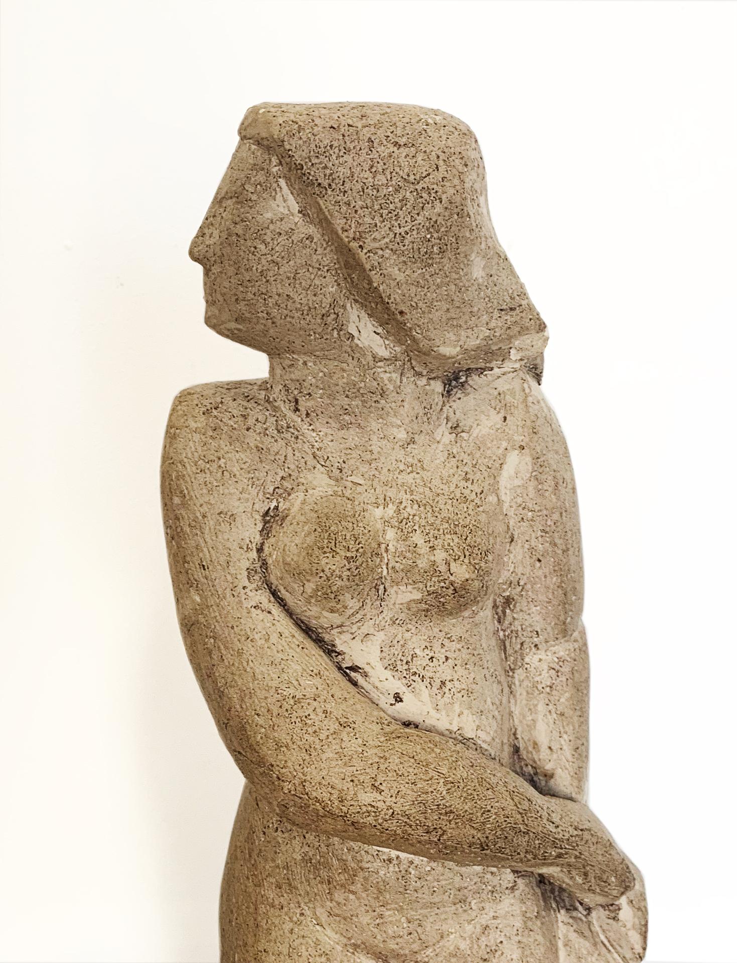 Hand-Carved CUBIST FEMALE PLASTER SCULPTURE by Jean Jacques Deschamps, French, 20th Century