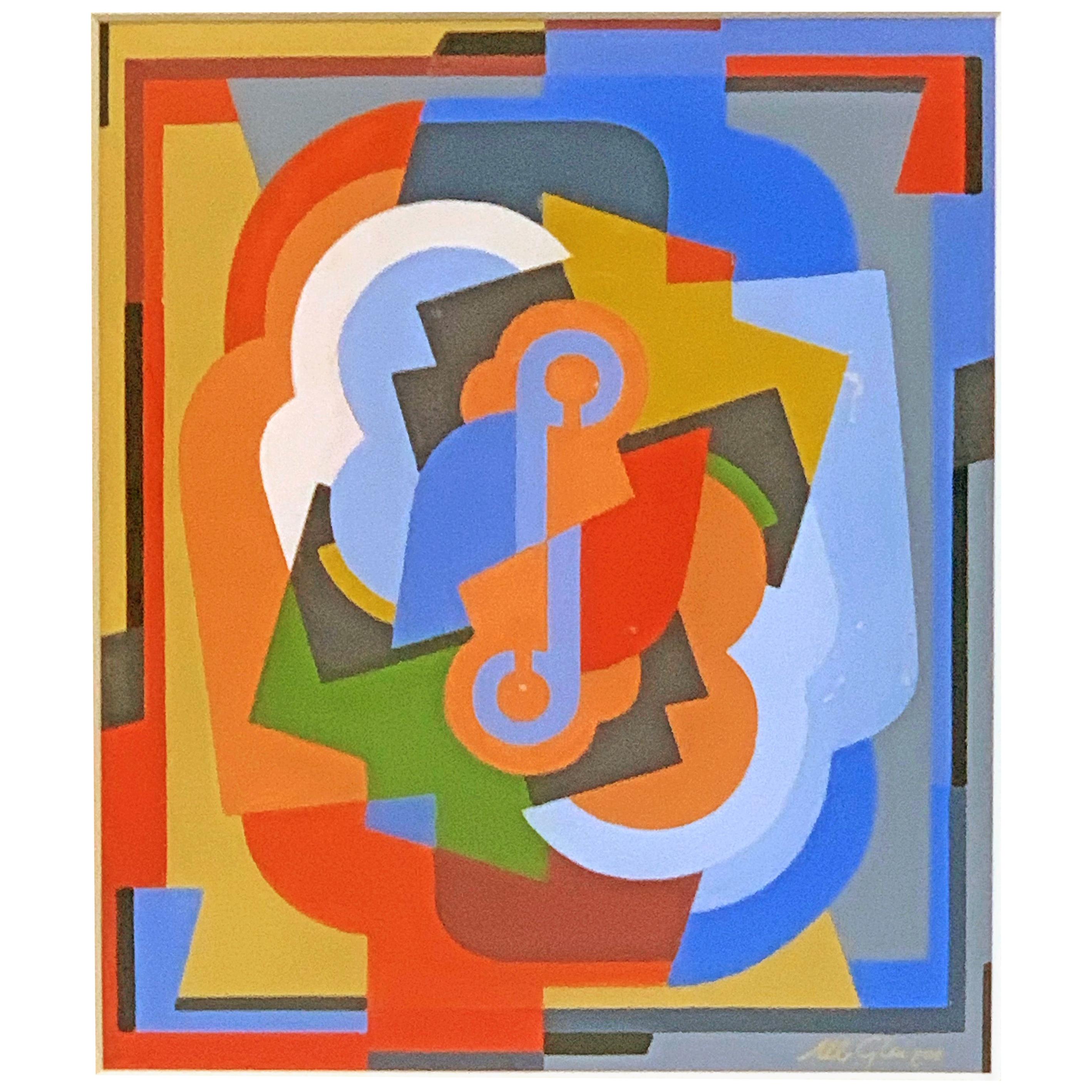 "Cubist Forms in Blue and Red, " Brilliant Painting by Gleizes, Abstract Cubism