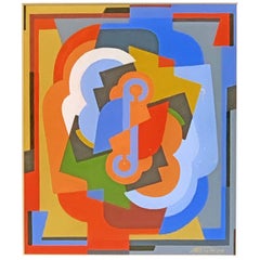 Brillantes Gemälde von Gleizes, Abstrakte kubistische Formen in Blau und Rot, „Cubist“