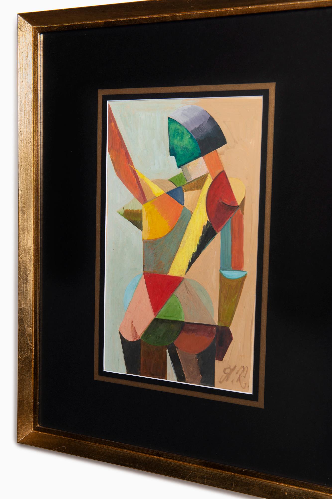 Interesting and particular cubist subject drawn in tempera on paper; frame in gold painted wood; made in 1960 by an artist belonging to the French modernist pictorial movement; signed A.R. (we have not been able to trace the identity of the