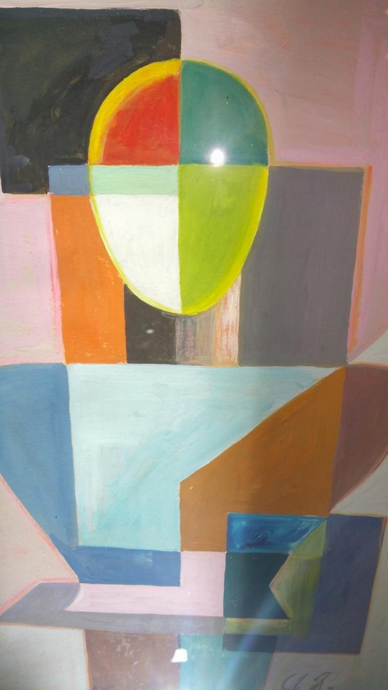 Italian Cubist French Tempera on Paper, 1960