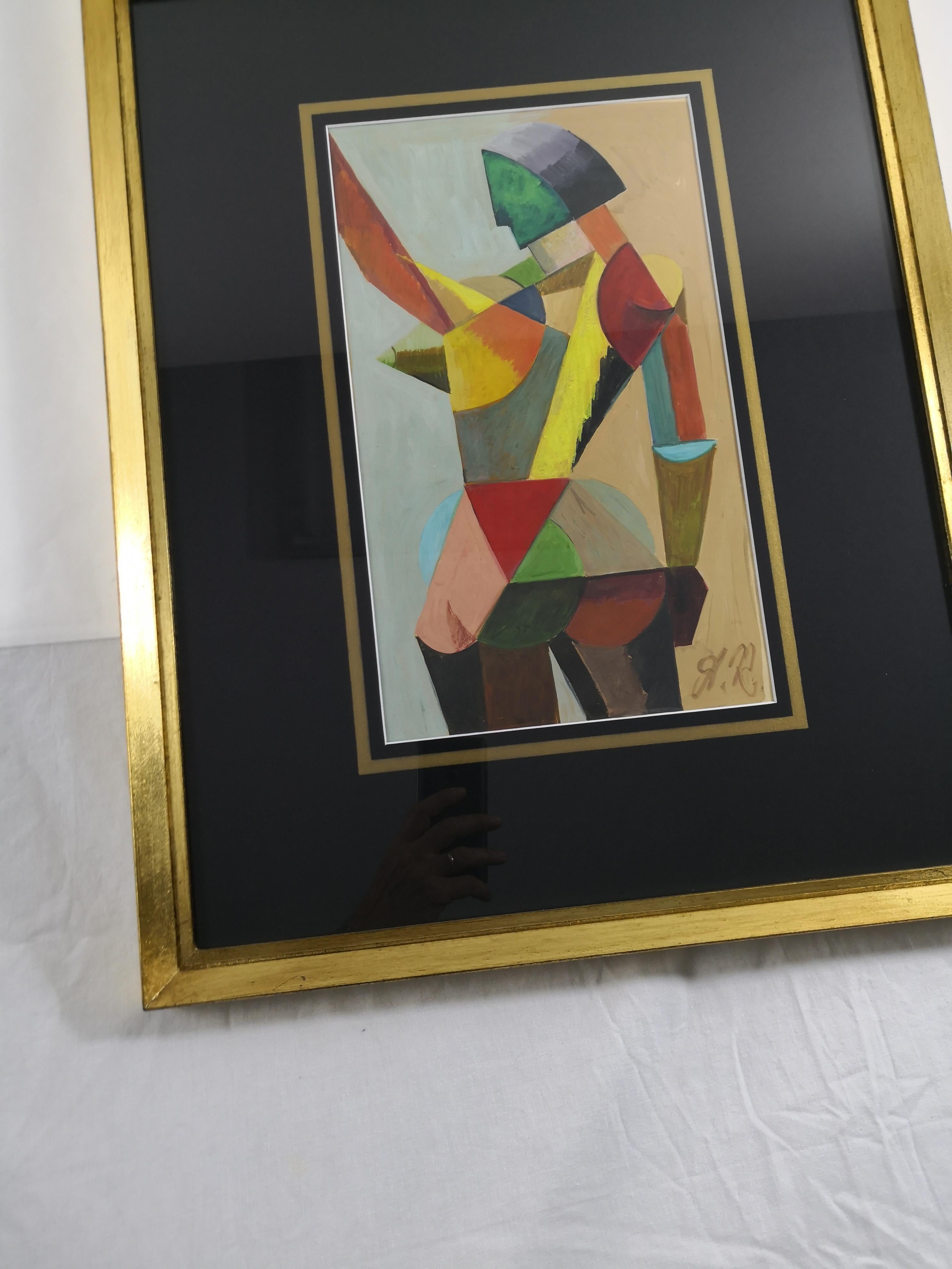 Cubist French Tempera on Paper  In Good Condition In Prato, Tuscany