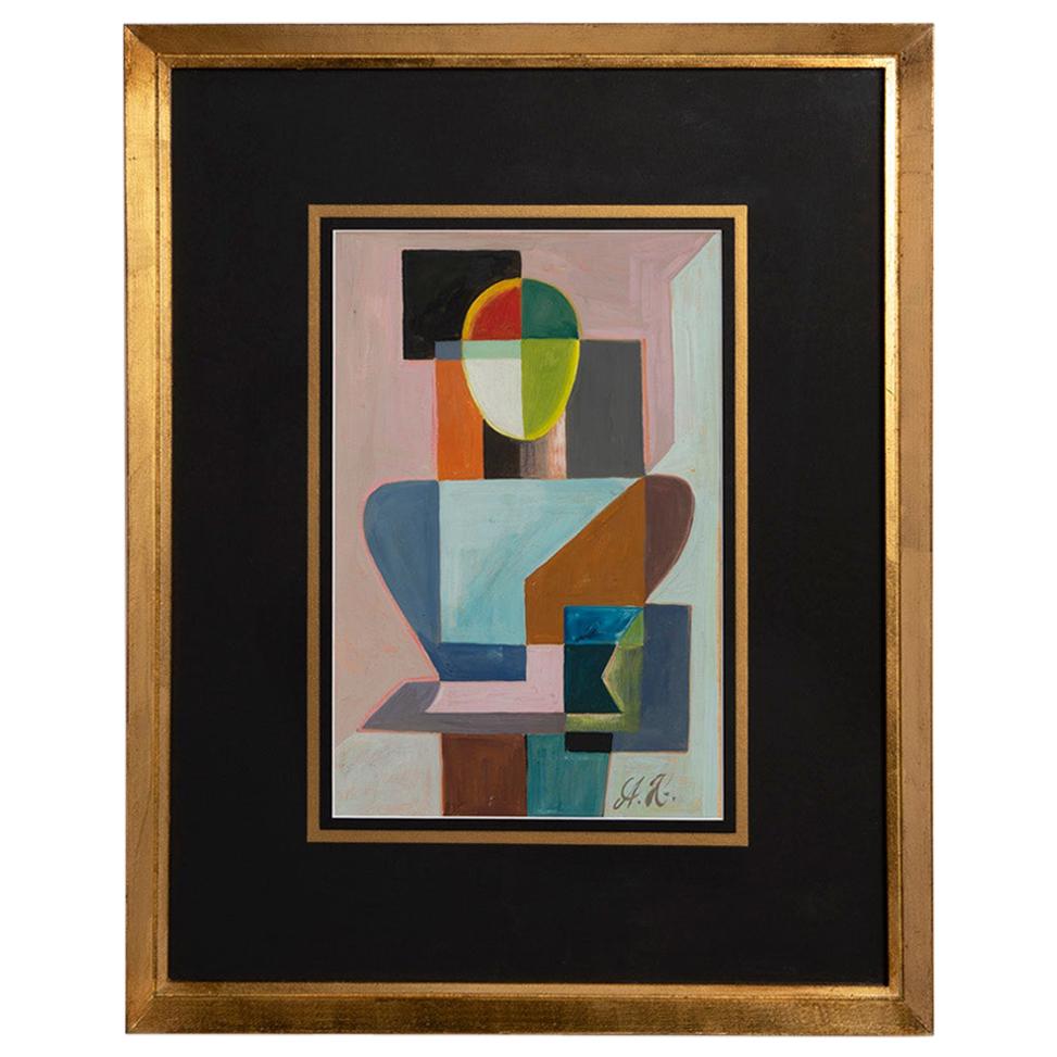 Cubist French Tempera on Paper, 1960