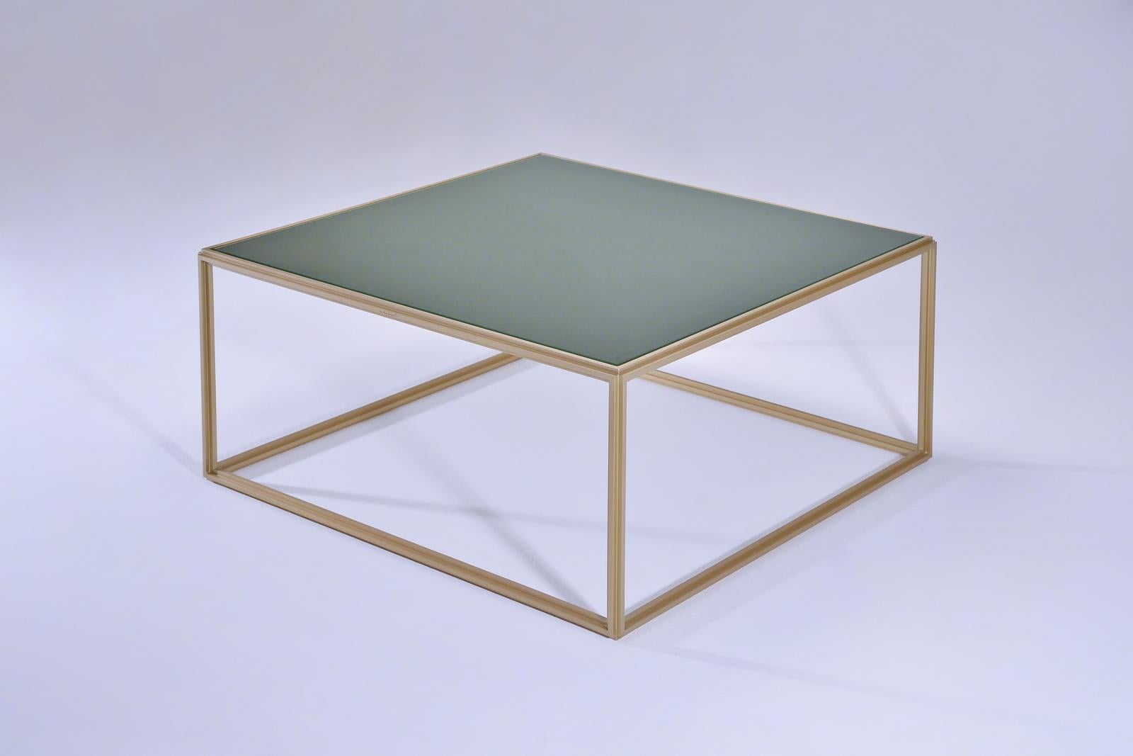 Minimalist Cubist Glass and Brass Occasional Square Table, by P. Tendercool For Sale