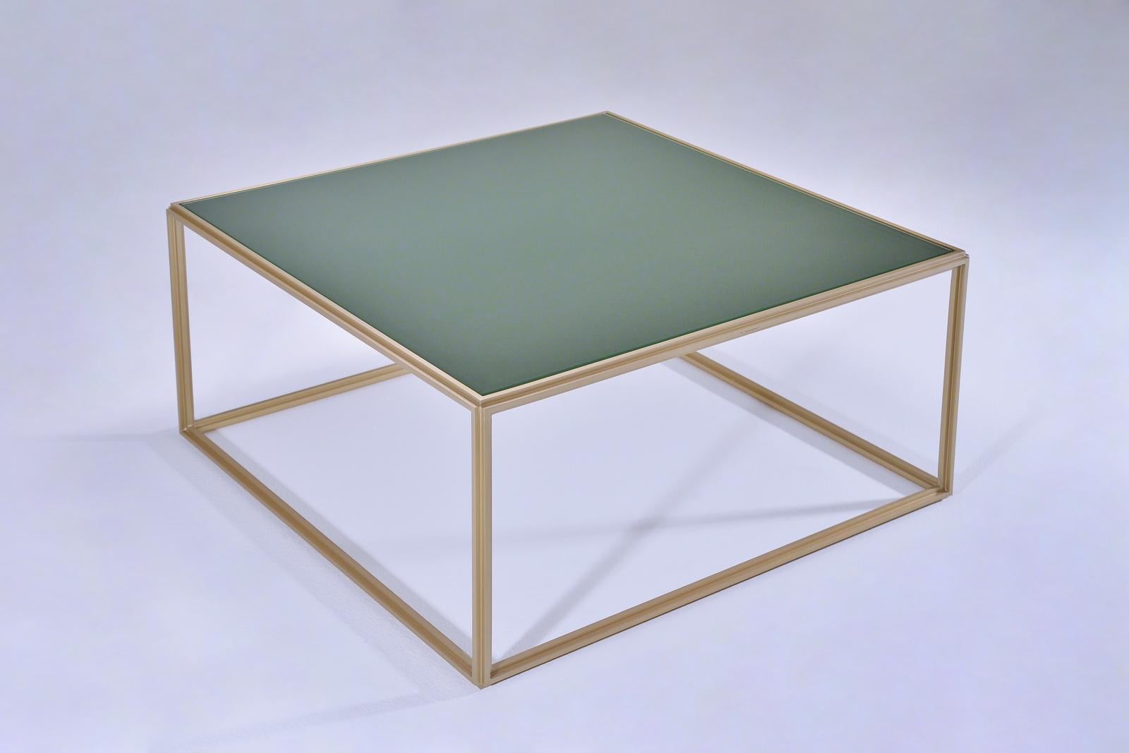 Thai Cubist Glass and Brass Occasional Square Table, by P. Tendercool For Sale