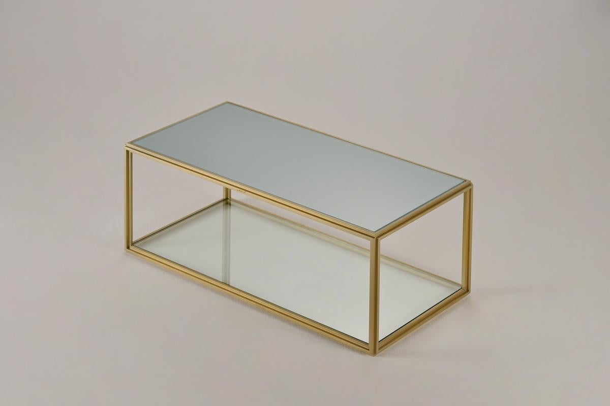 Minimalist Bespoke Glass and Brass Occasional rectangle Table, by P. Tendercool For Sale