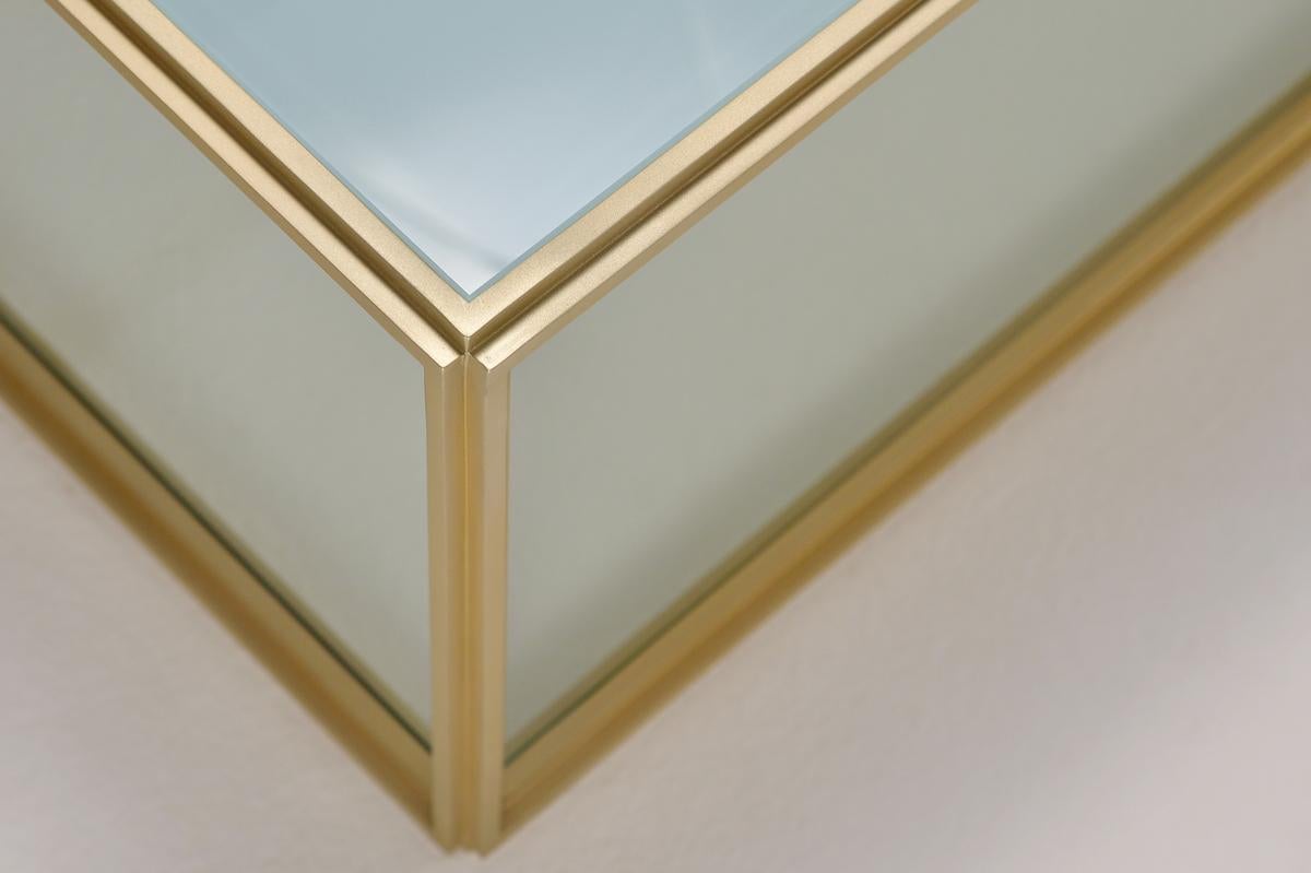 Hand-Crafted Bespoke Glass and Brass Occasional rectangle Table, by P. Tendercool For Sale