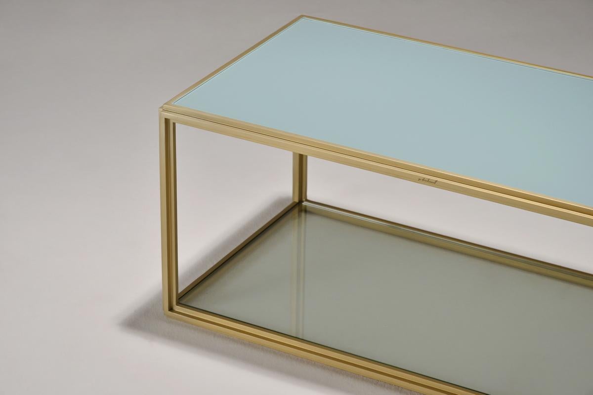 Bespoke Glass and Brass Occasional rectangle Table, by P. Tendercool In New Condition For Sale In Bangkok, TH