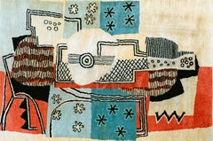 "Cubist Guitar, " Fabulous Art Deco Wool Rug from France