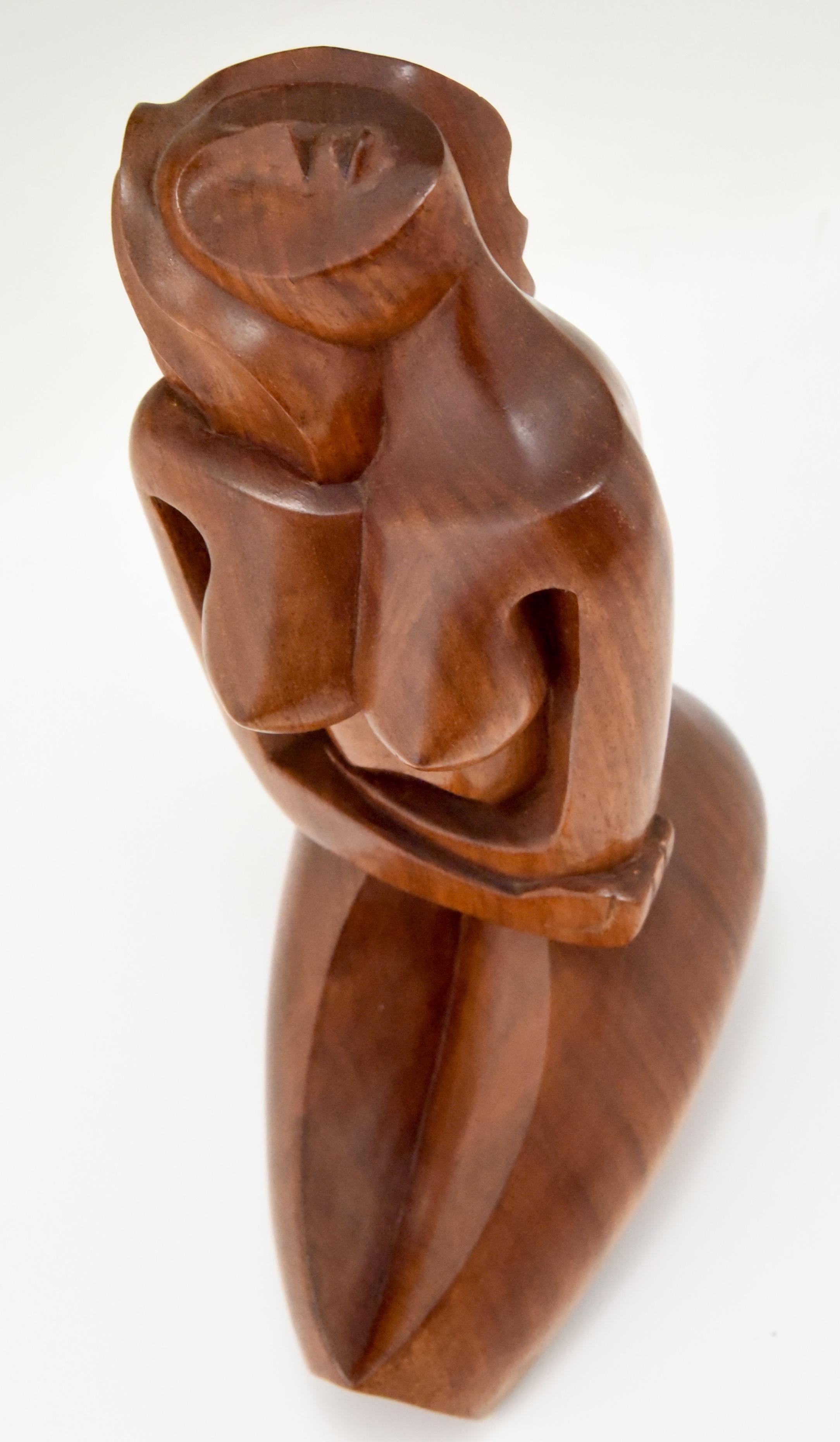 Cubist Hand Carved Wooden Sculpture of a Seated Nude, France, 1960 For Sale 3