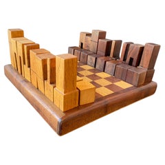 Cubist Handmade Wood Chess Set Vintage Cubist Handmade Wood Chess Set