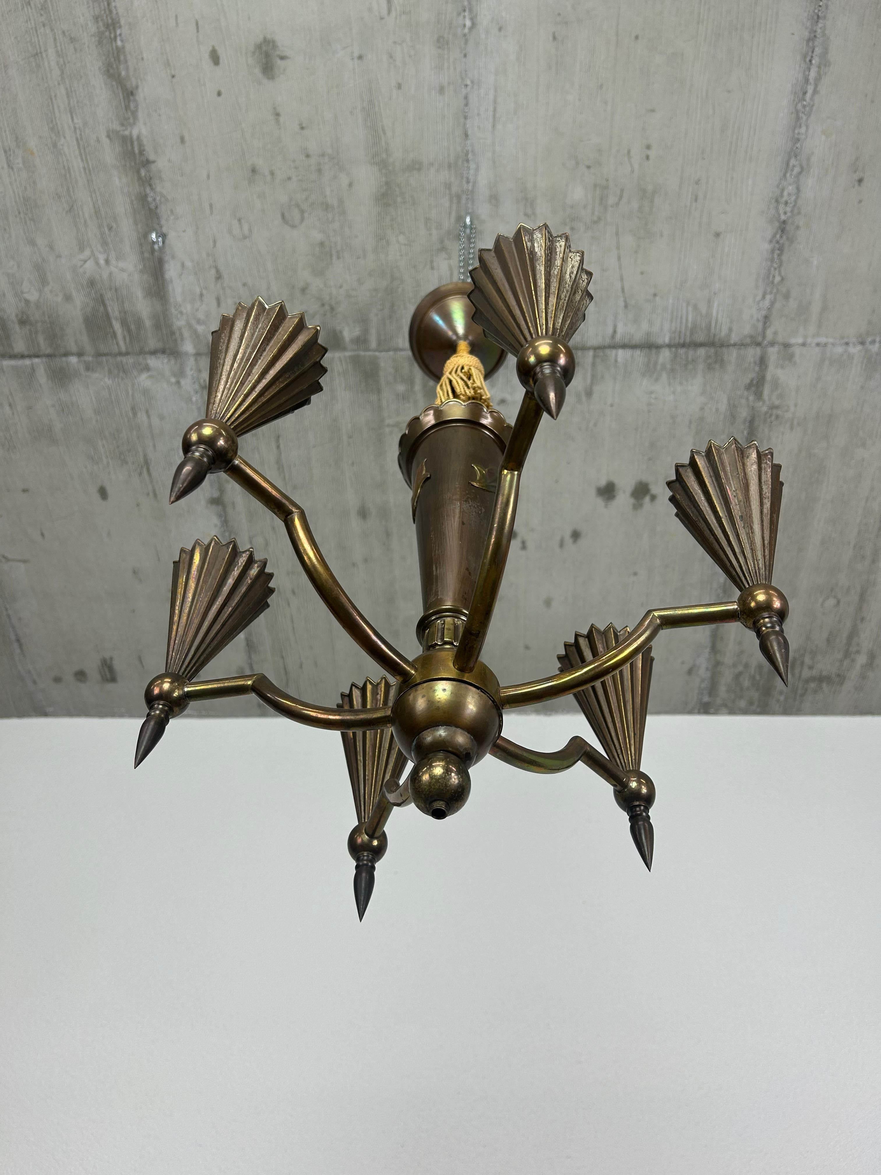 Brass Cubist hanging lamp by Dagobert Peche For Sale