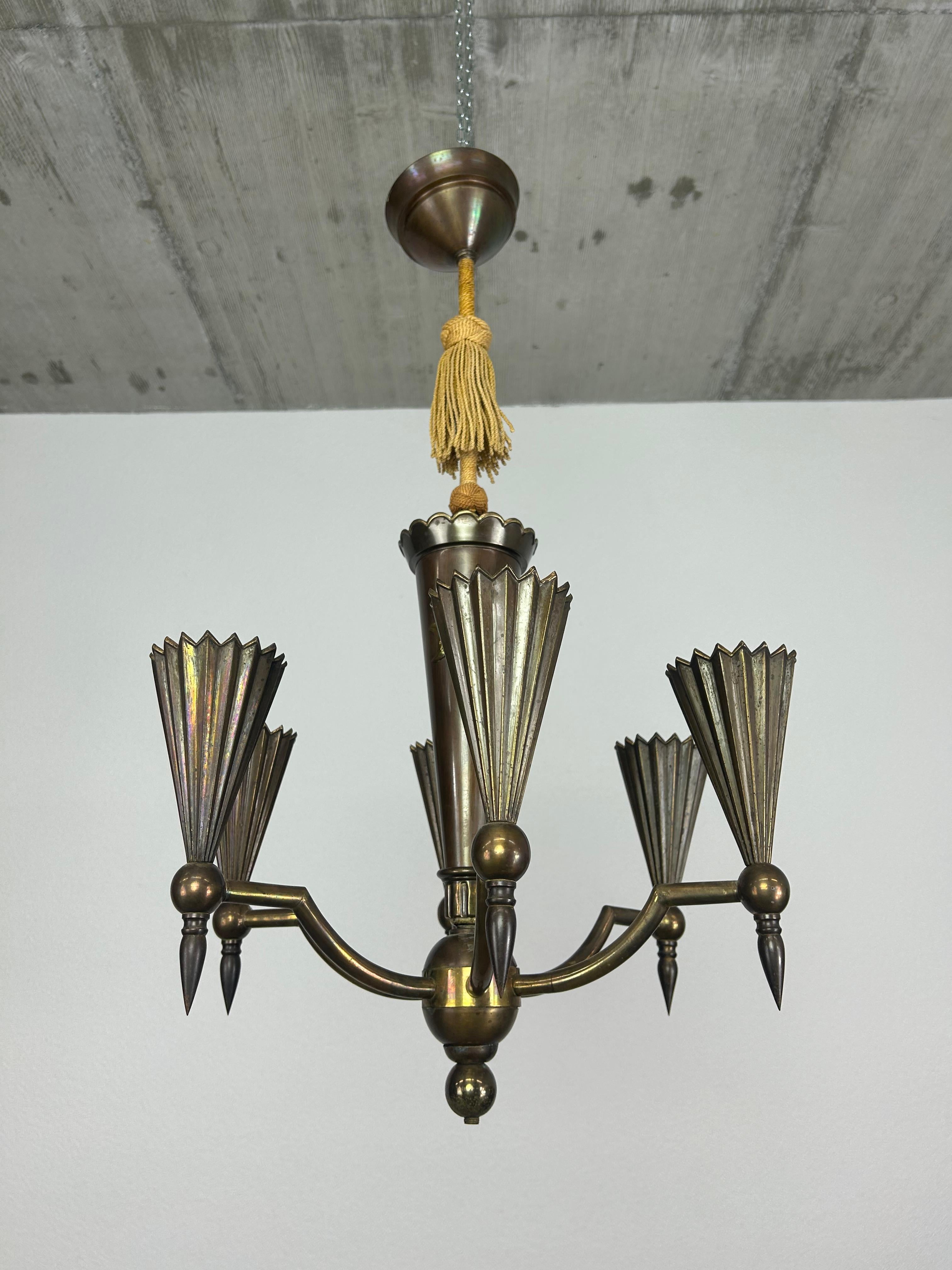 Cubist hanging lamp by Dagobert Peche in excellent original condition.