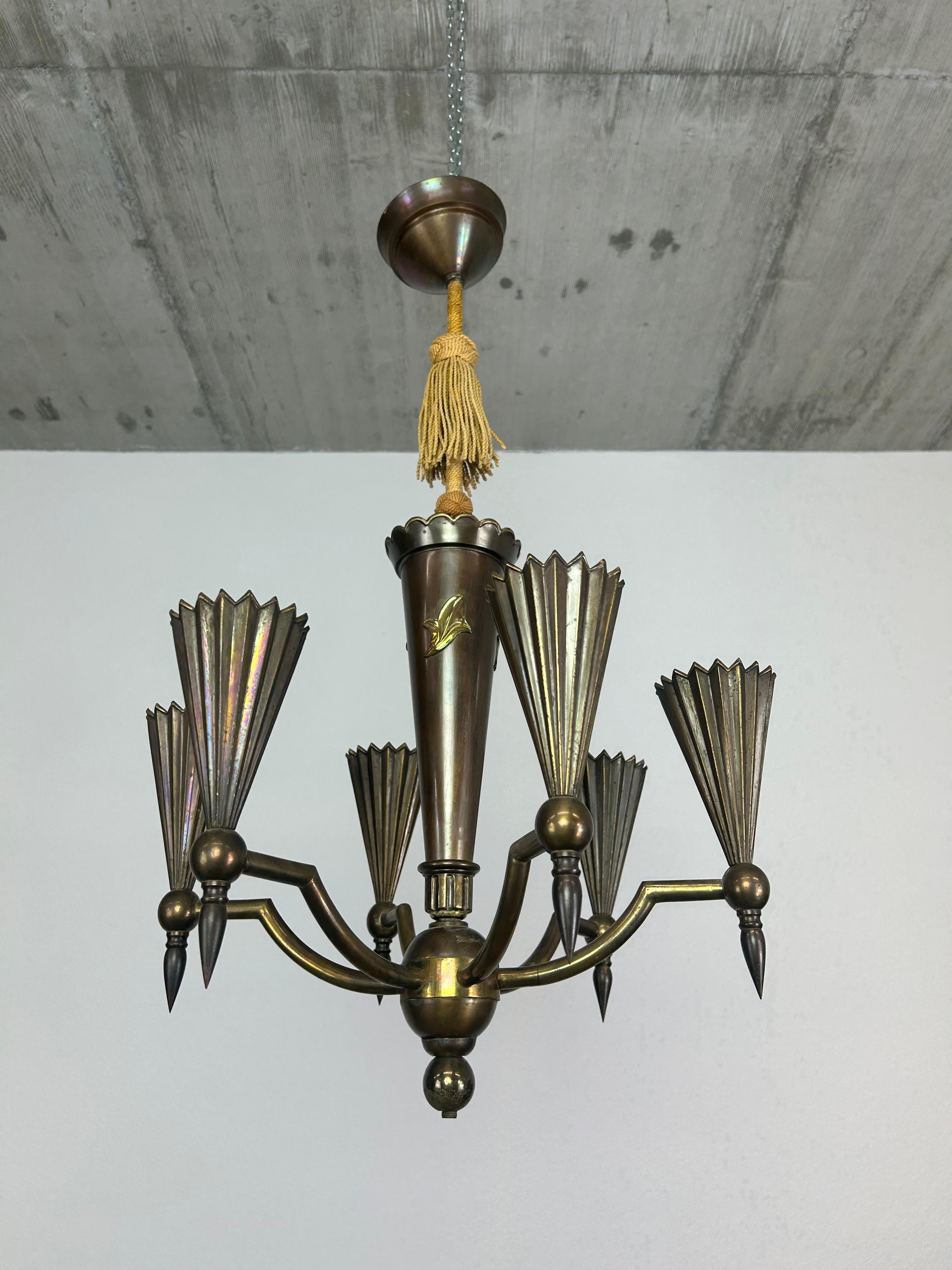 Jugendstil Cubist hanging lamp by Dagobert Peche For Sale
