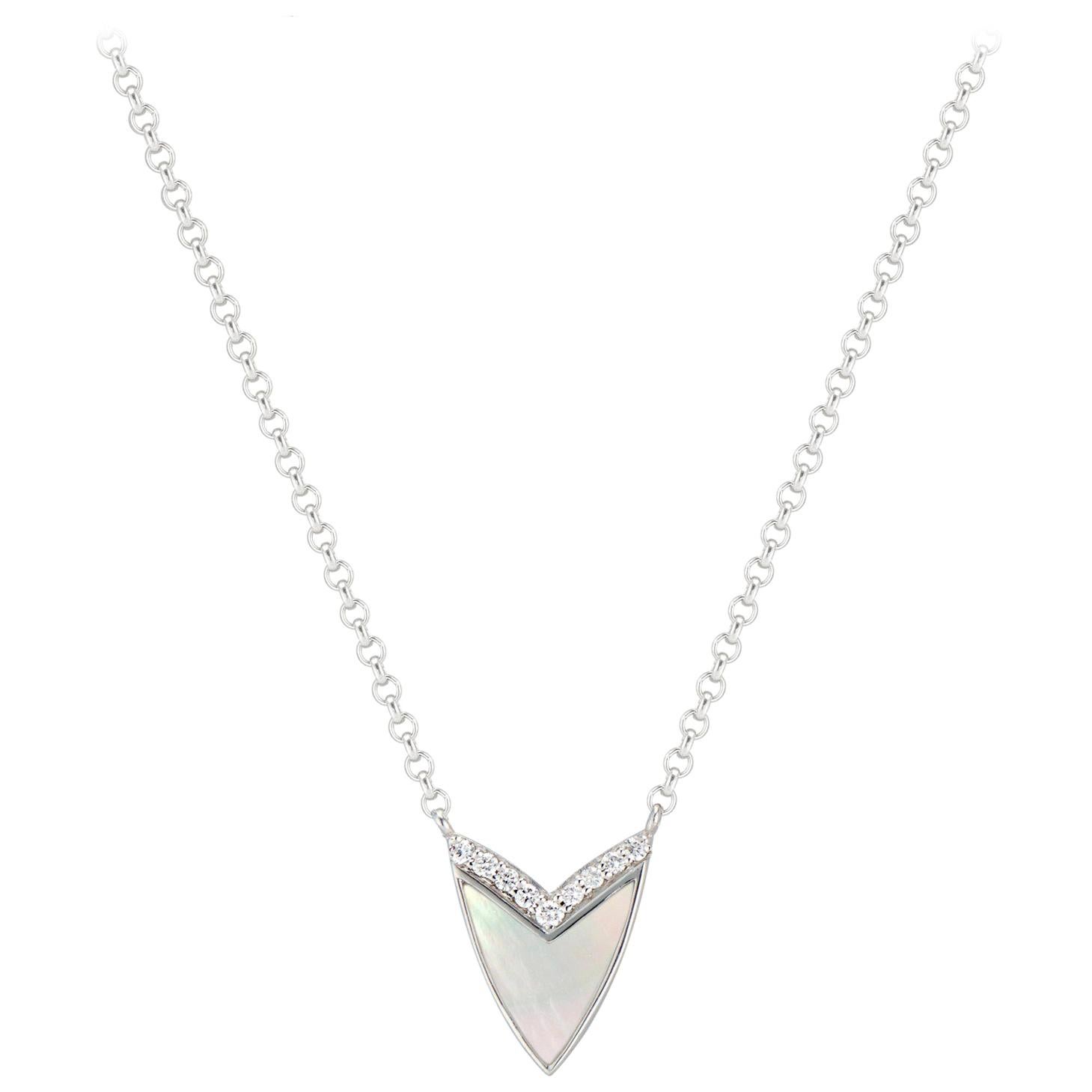 Cubist Heart Necklace with Mother of Pearl and Diamonds in Yellow Gold