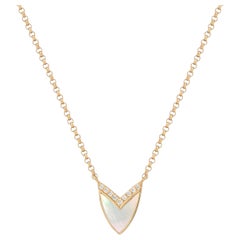 Cubist Heart Necklace with Mother of Pearl and Diamonds in Yellow Gold