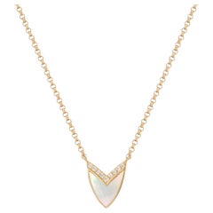 Cubist Heart Necklace with Mother of Pearl and Diamonds in Yellow Gold