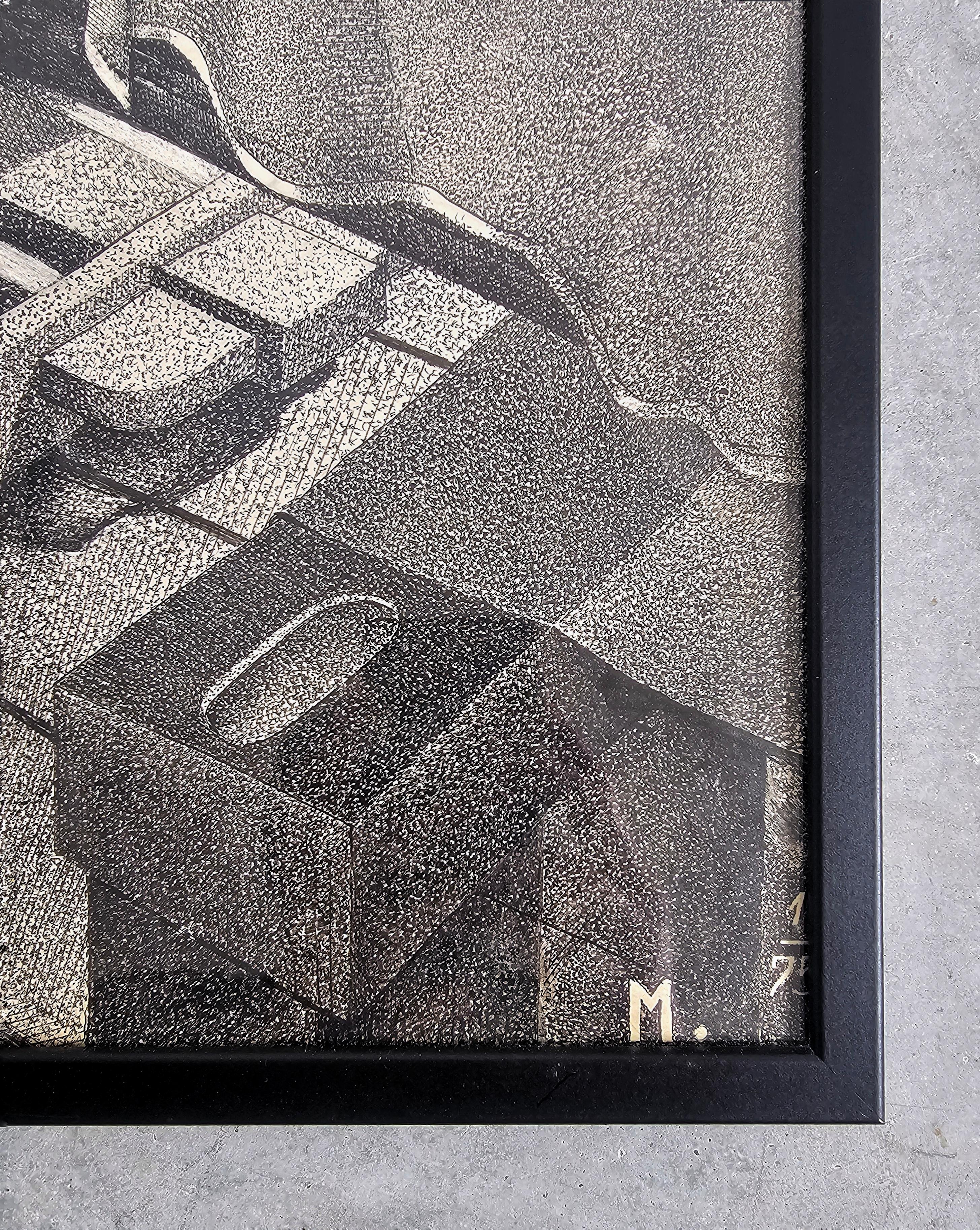 Cubist ink on paper by Milos Zoric, titled 