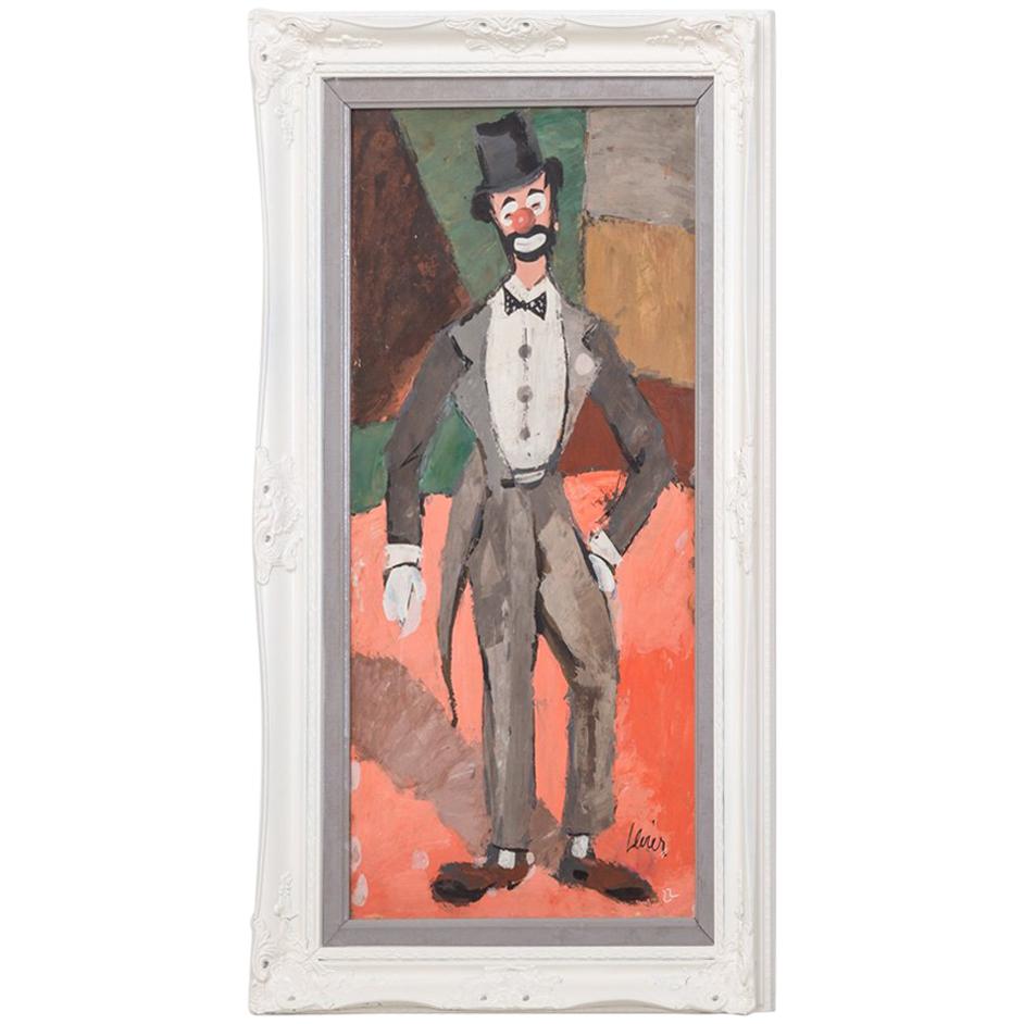Cubist Inspired Clown Painting by Charles Levier, 1970s For Sale