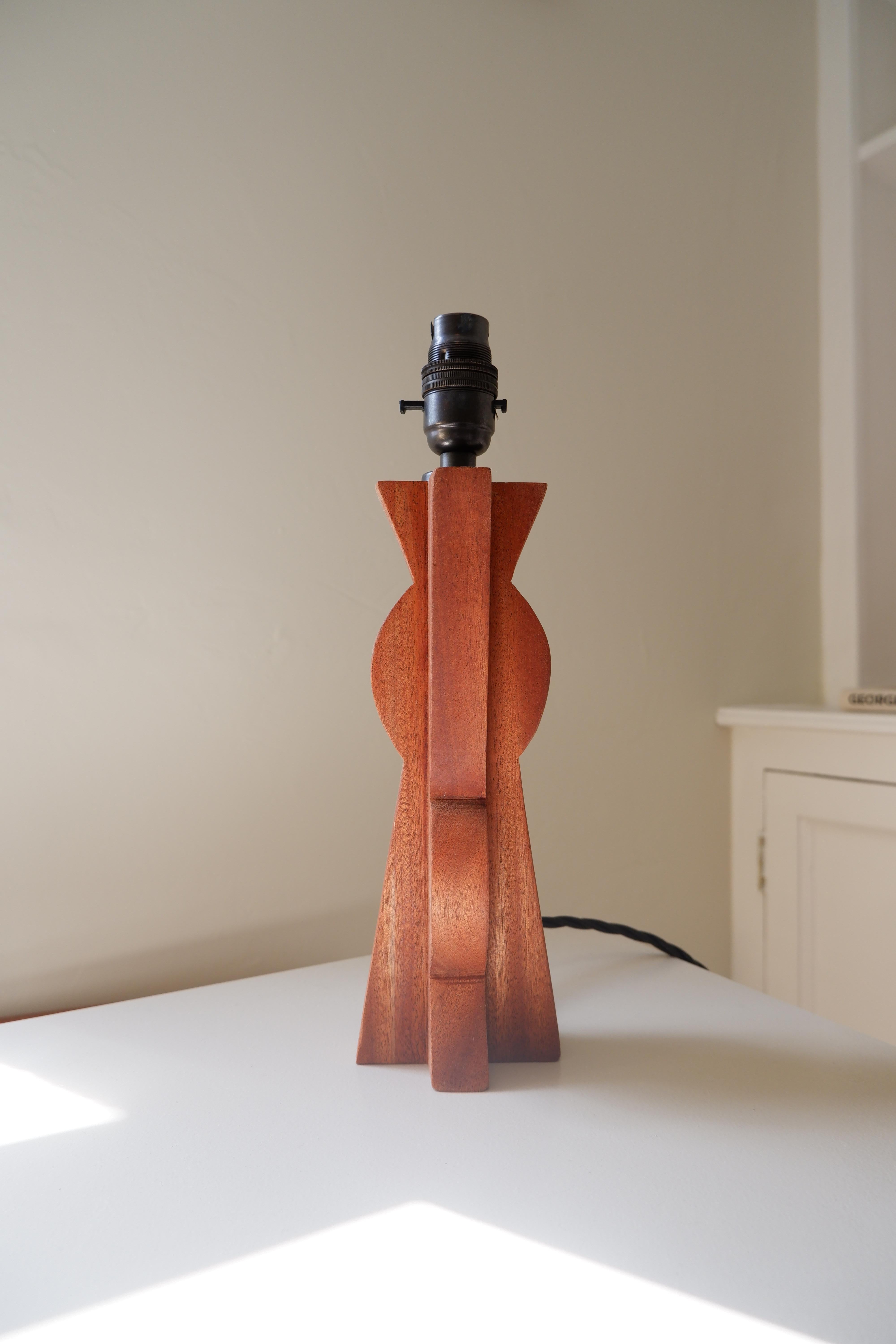 British Cubist Table Lamp in Sapele by Josh Page Studio For Sale
