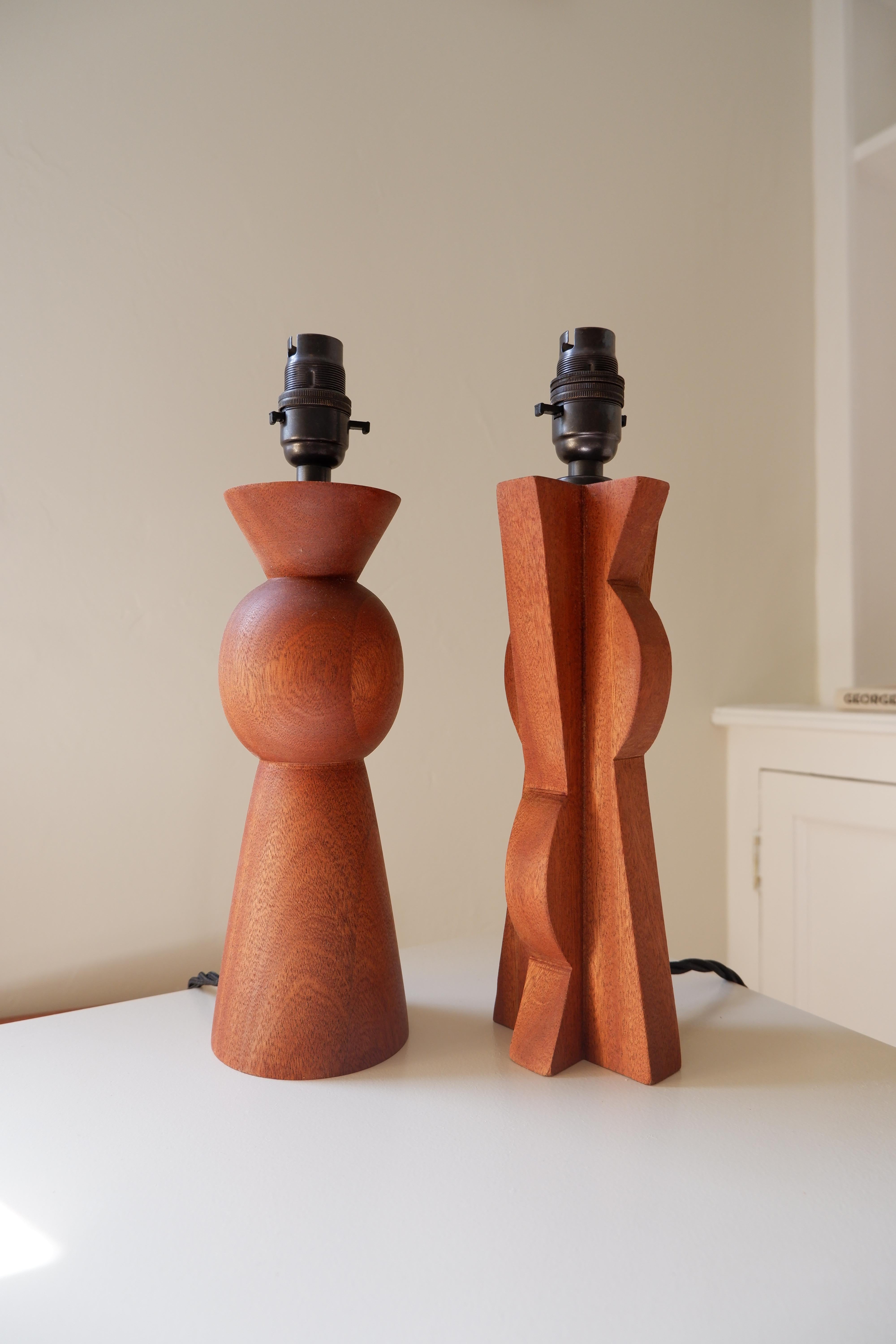 Chamfered Cubist Table Lamp in Sapele by Josh Page Studio For Sale