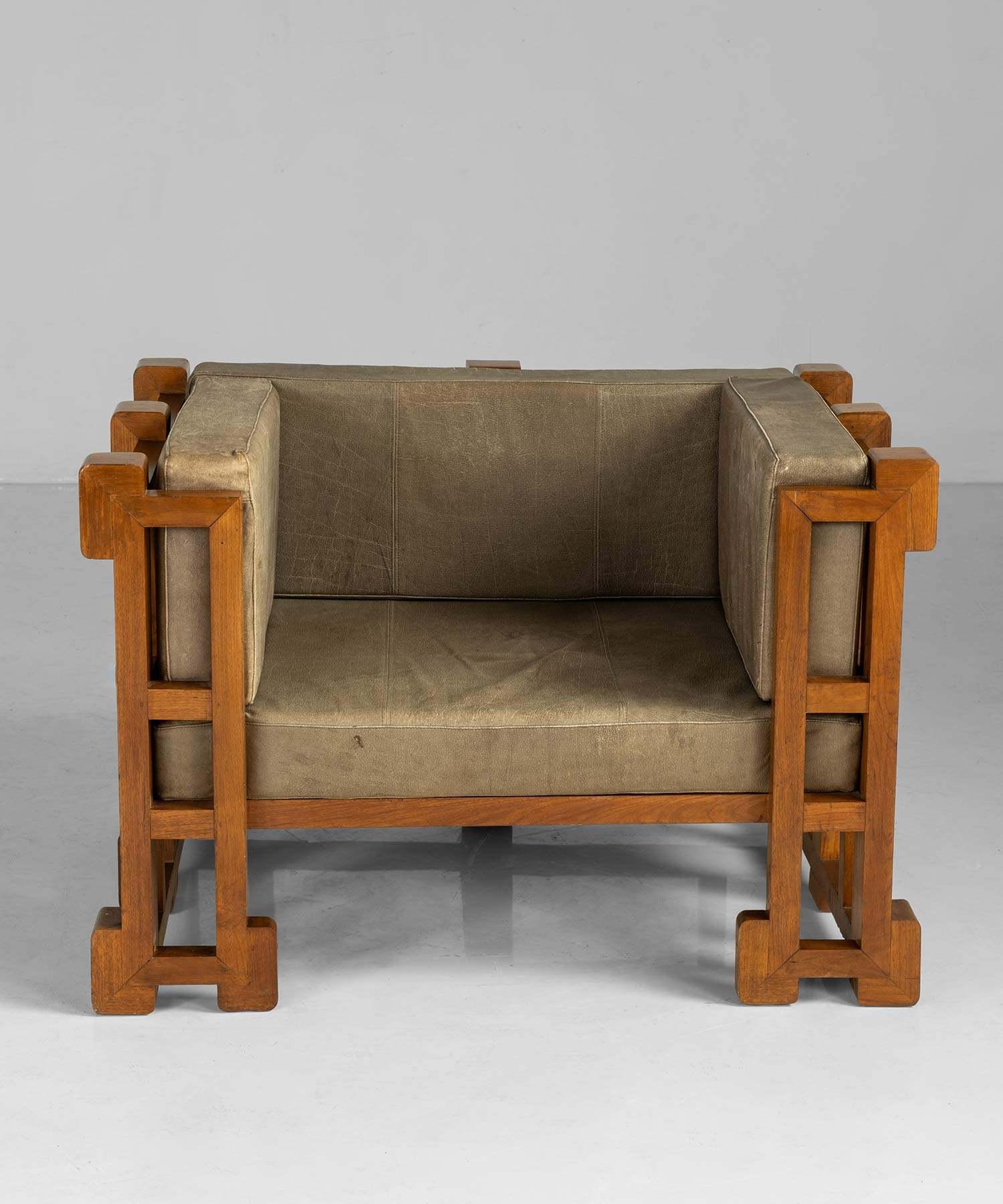 20th Century Cubist Leather Chairs, France, Circa 1970