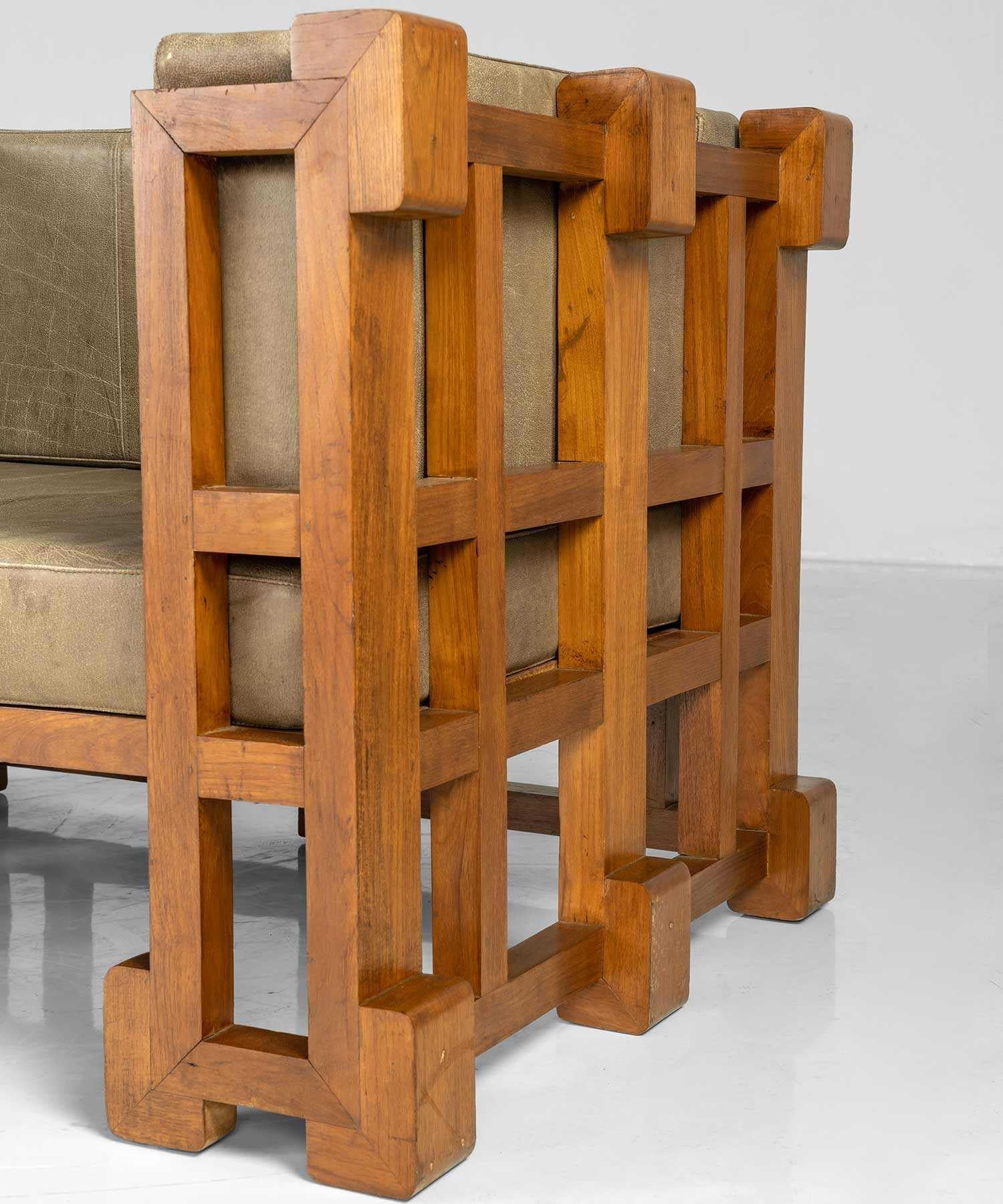 Cubist Leather Chairs, France, Circa 1970 1