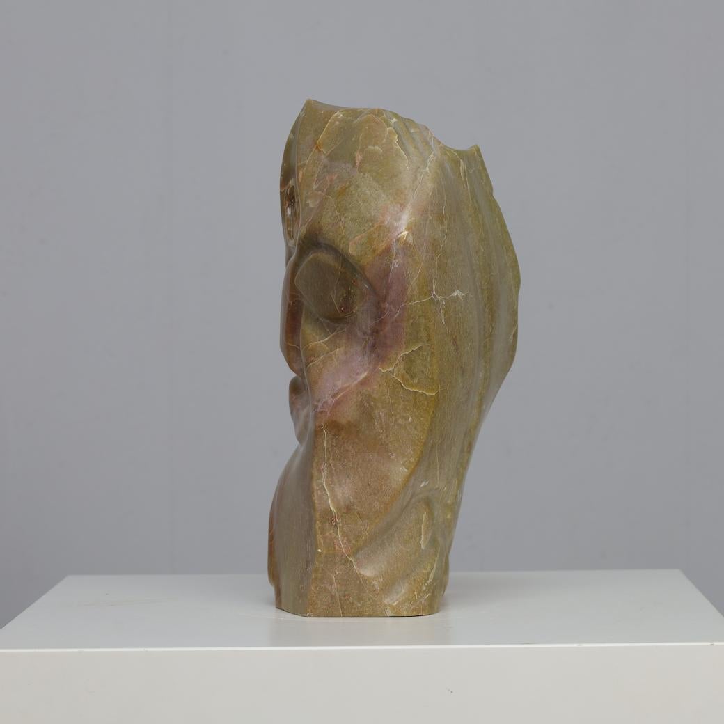 Cubist Marble Head Sculpture, Signed AW, 2008 In Good Condition For Sale In DE KWAKEL, NL