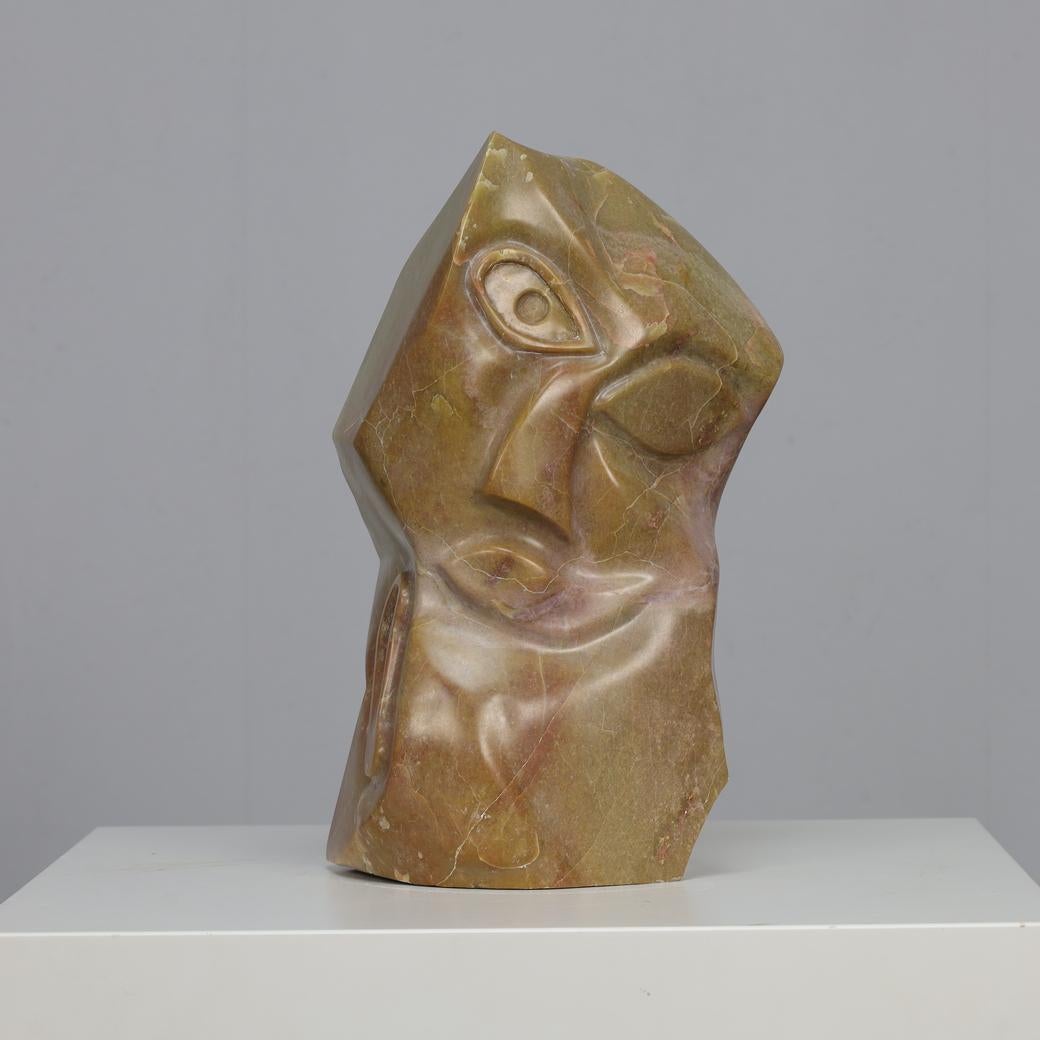 Cubist Marble Head Sculpture, Signed AW, 2008 For Sale 3