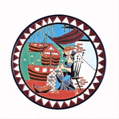 Spanish Ceramic Decorative Wall Plate with Fishing Scene