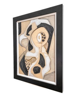 Cubist Mixed Media Framed Painting on Board