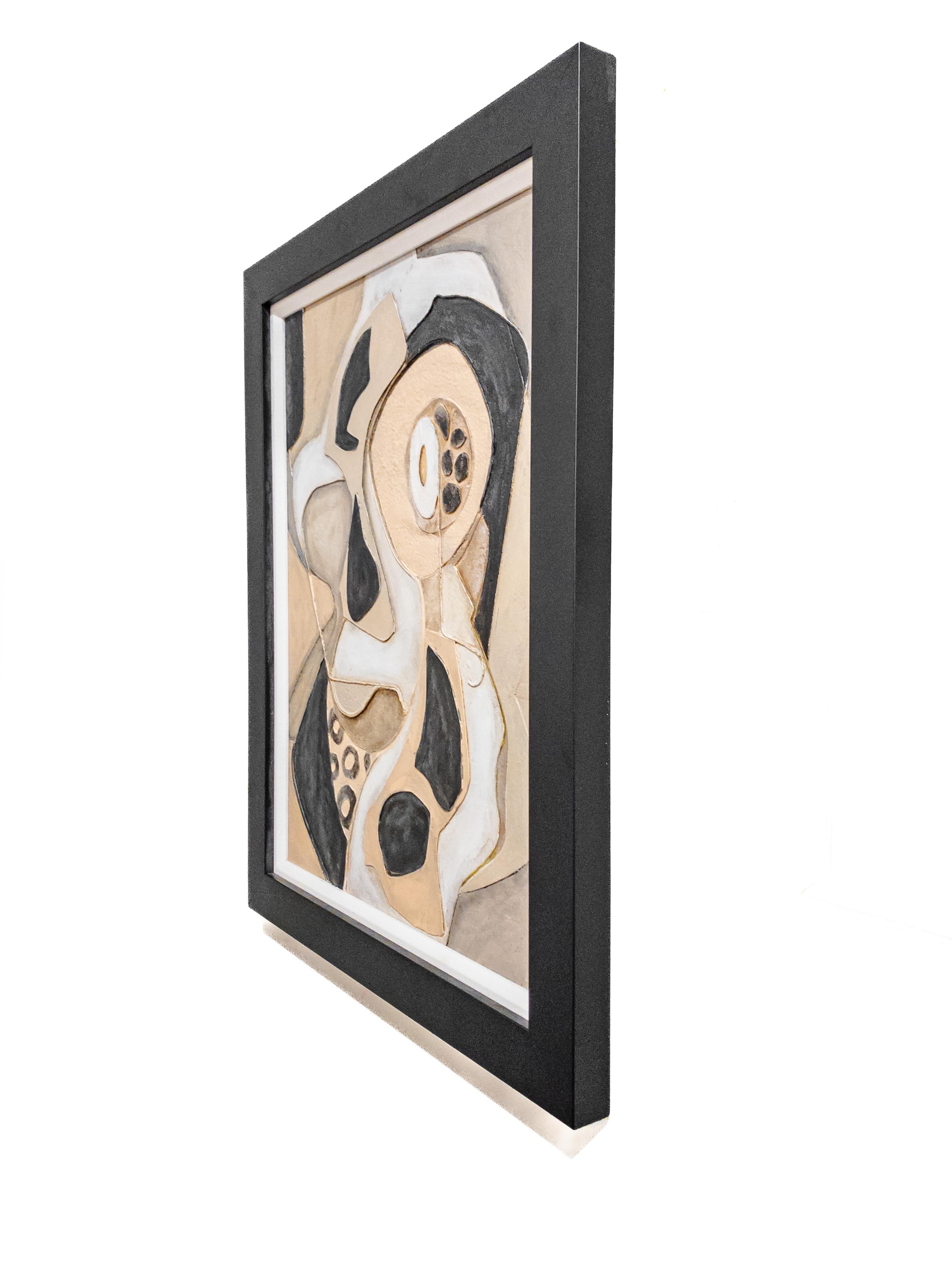 Cubist Mixed Media Framed Painting on Board For Sale 1