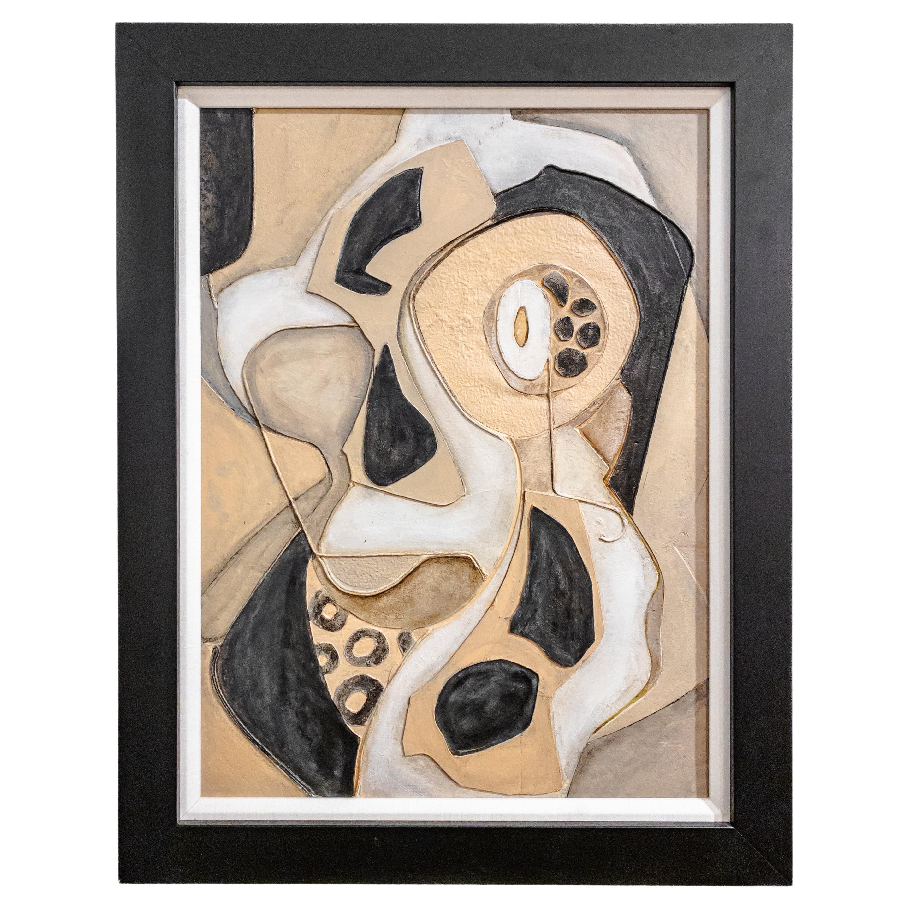 Cubist Mixed Media Framed Painting on Board For Sale