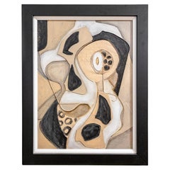 Retro Cubist Mixed Media Framed Painting on Board