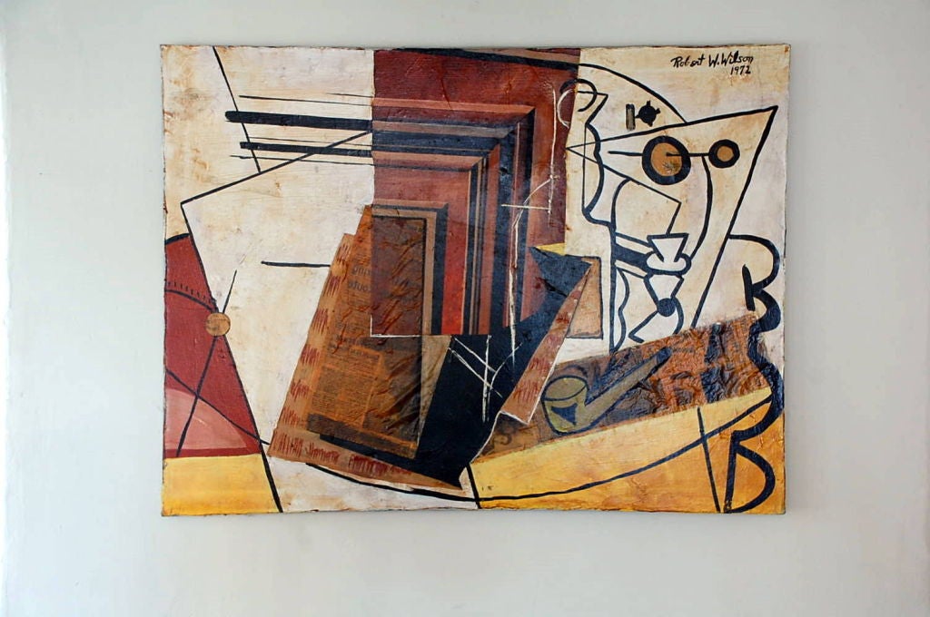 American Cubist Mixed-Media Oil Painting by Robert Wilson