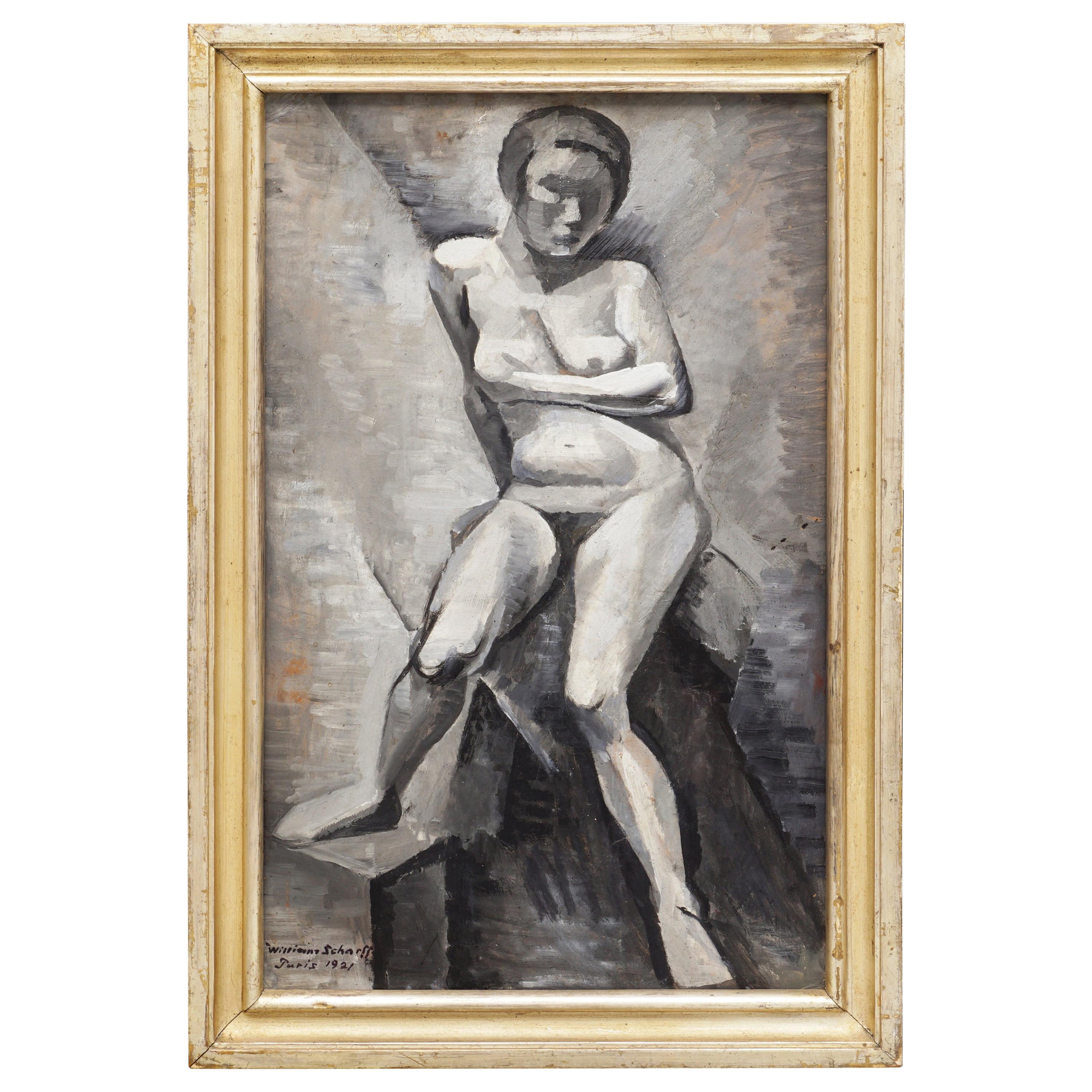 Cubist Modern Portrait of a Young Naked Woman by William Scharff, Paris, 1921 For Sale