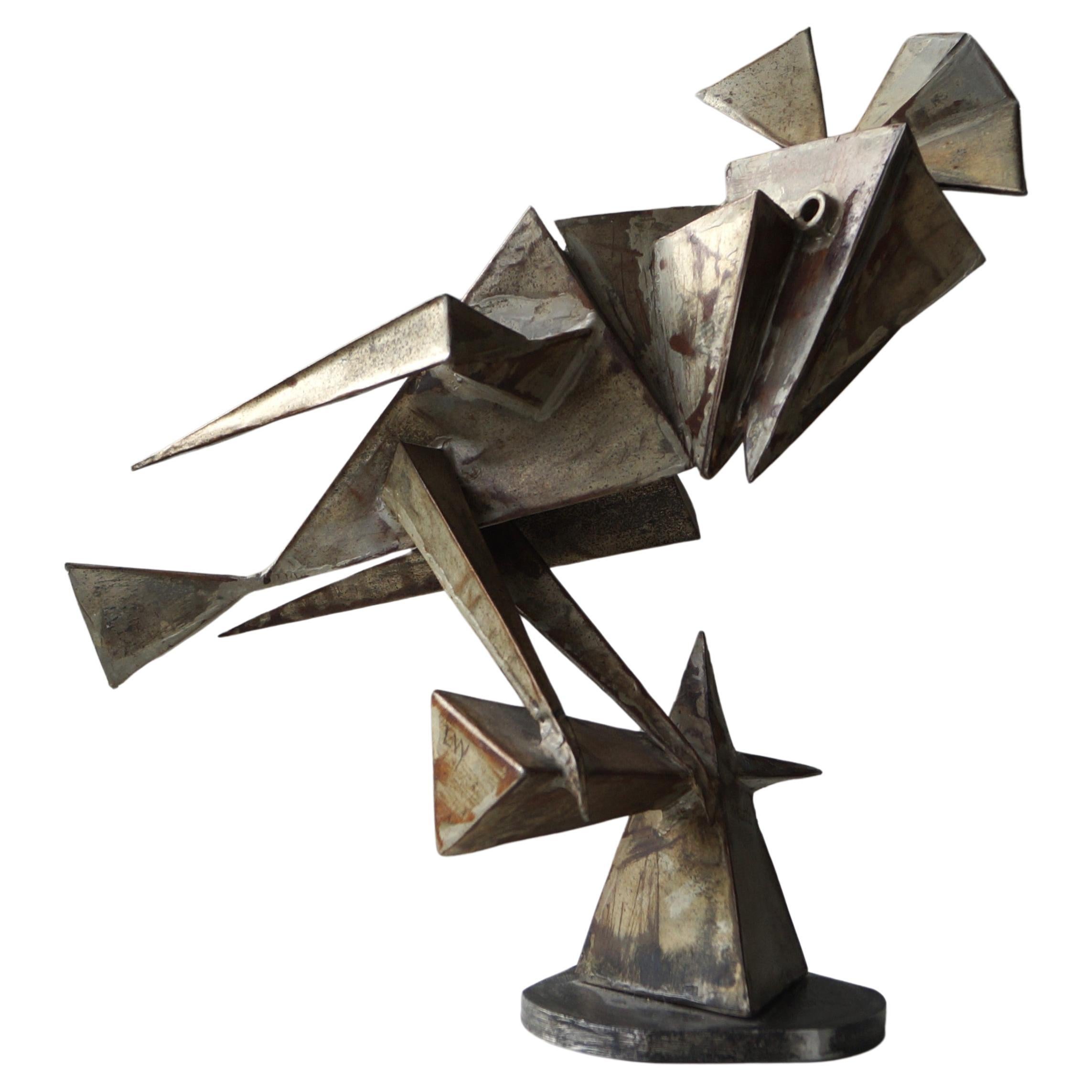 Cubist and modernist Dutch metal sculpture of a bird, 1960s