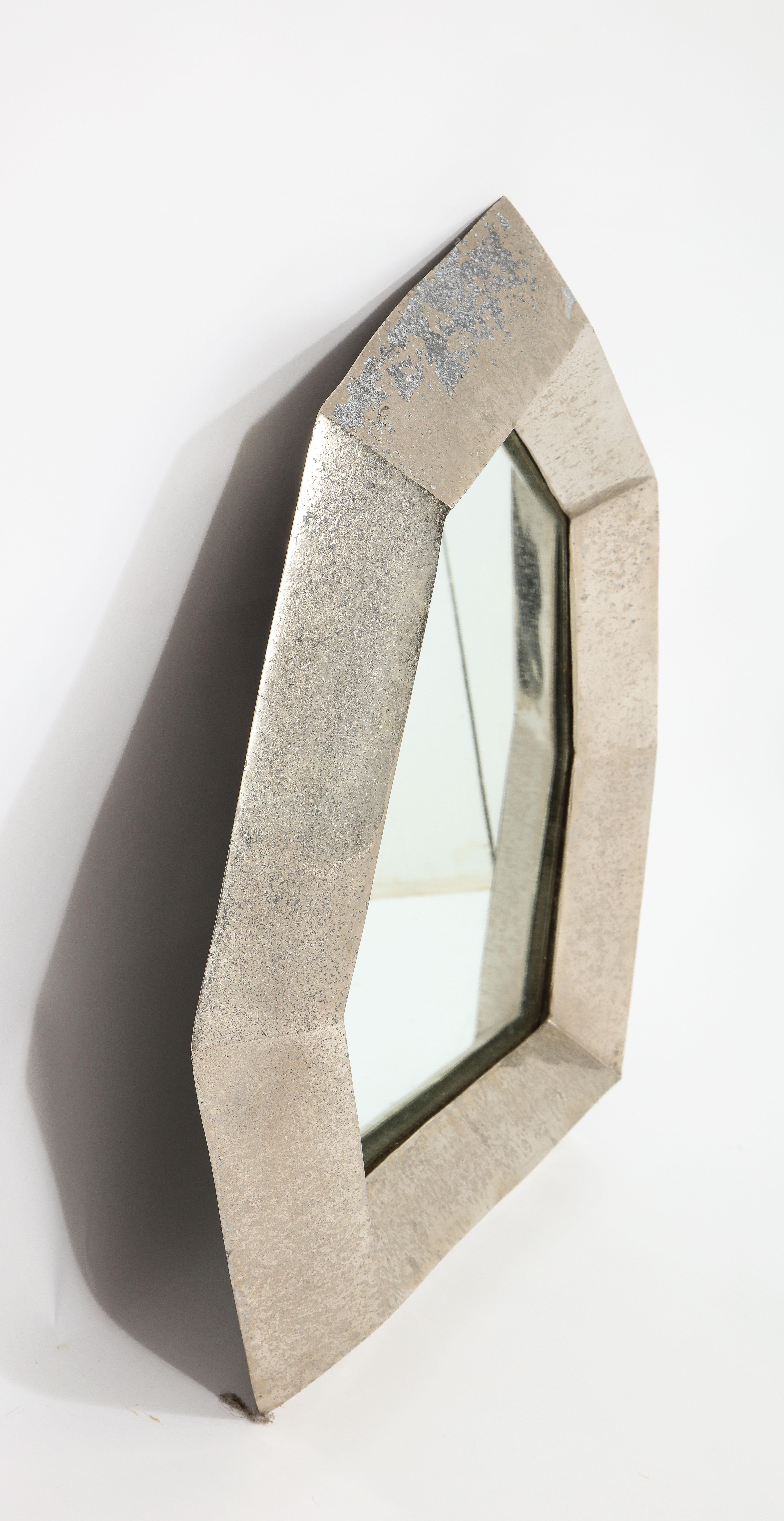 Cubist Nickel Plated Bronze Mirror, Mid-Century, France, 1950's 5
