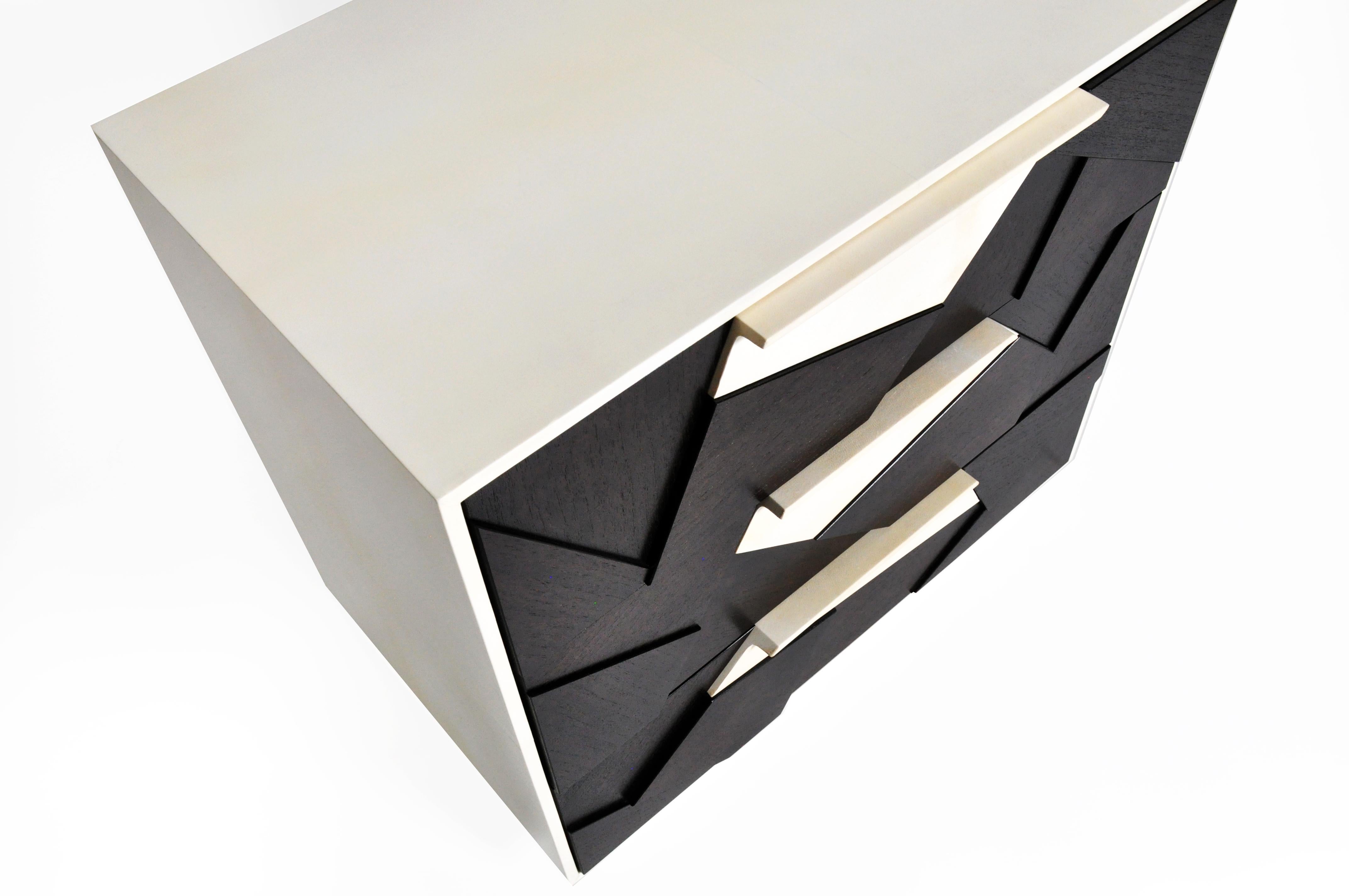 Hand-Crafted Cubist Nightstand Ebonized American Walnut and Parchment By Newell Design Studio For Sale