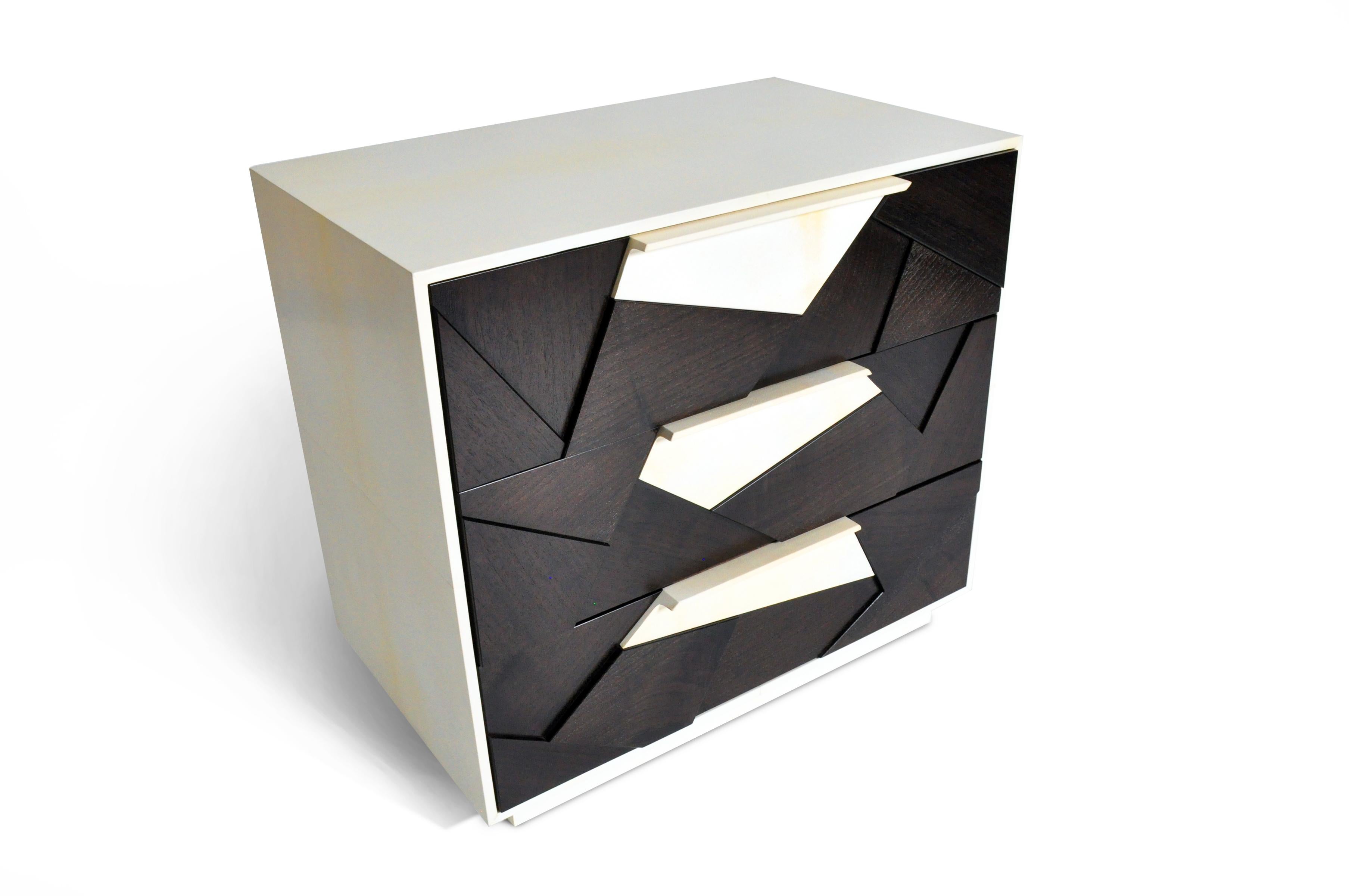 Cubist Nightstand Ebonized American Walnut and Parchment By Newell Design Studio In New Condition For Sale In Orange, CA