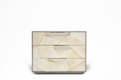 Cubist Nightstand in Parchment, Silver Dyed Birds Eye & Nickel By Newell Design