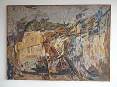 Cubist oil on canvas "Raska Mountains" by Aleksa Arsovic, Yugoslavia 1991