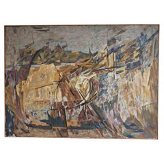 Cubist oil on canvas "Raska Mountains" by Aleksa Arsovic, Yugoslavia 1991