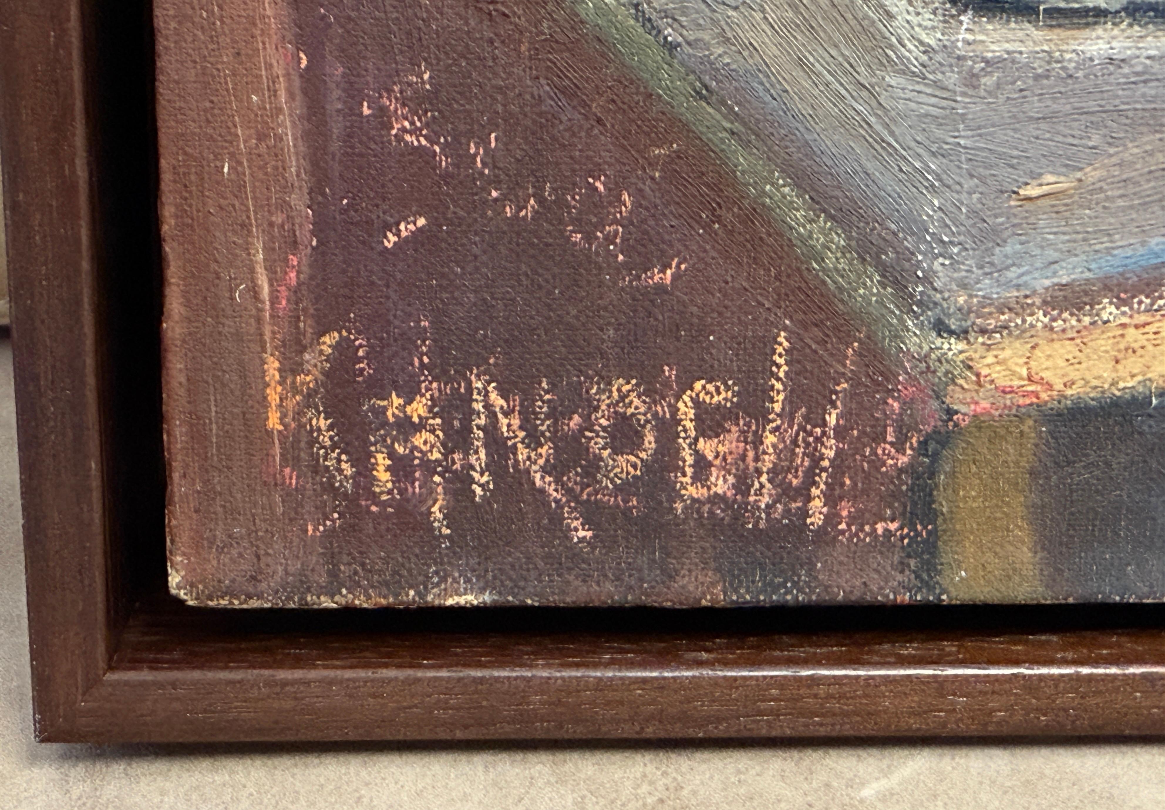 Kubistisches Öl auf Leinwand Signiert im Angebot 3