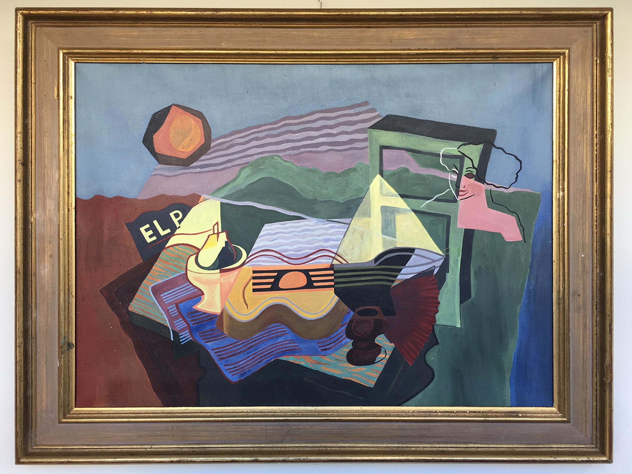 A polychrome Cubist oil on canvas
Spain, third quarter of the 20th century.