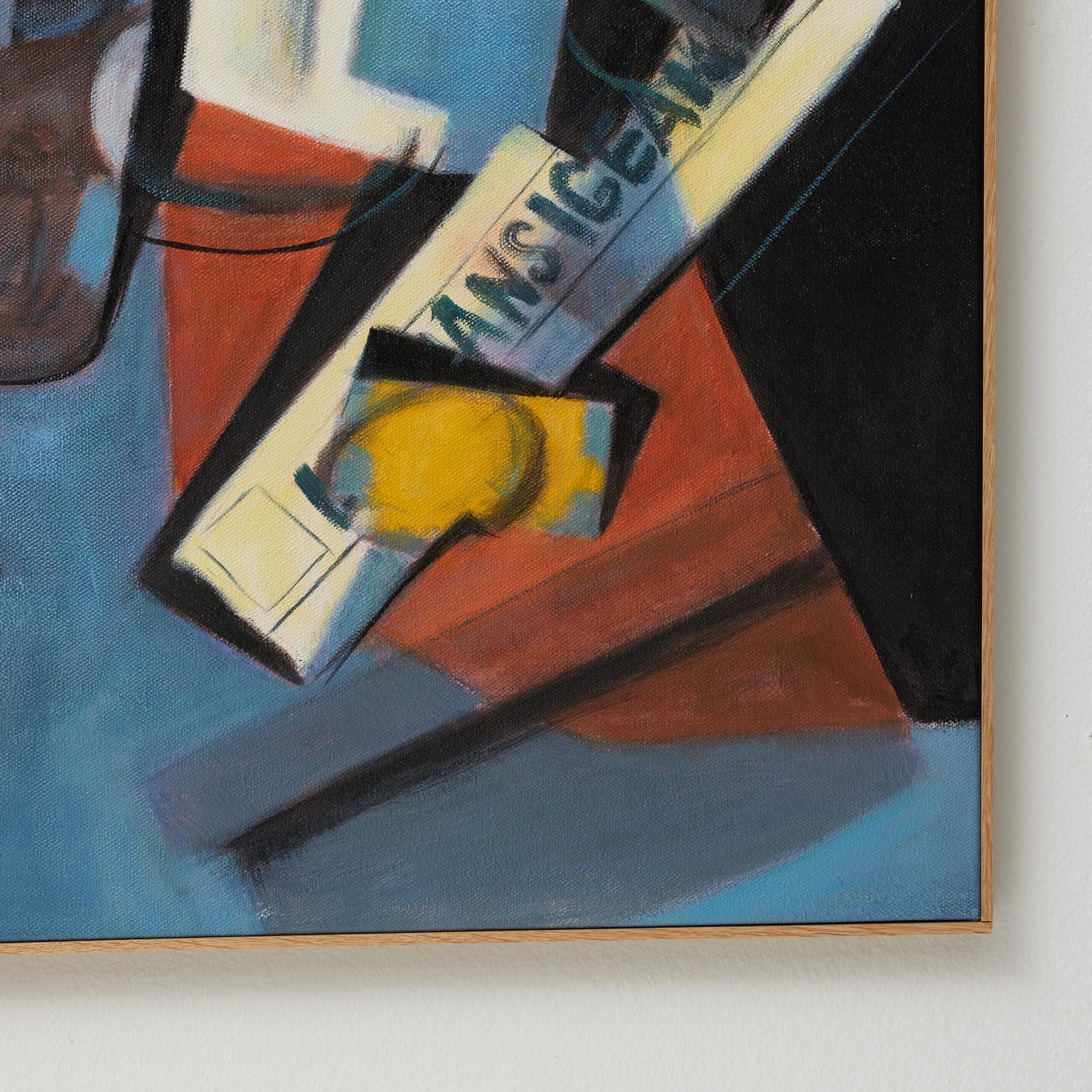 Mid-Century moderno Pittura a olio cubista nello stile di Juan Gris - Incorniciata in vendita