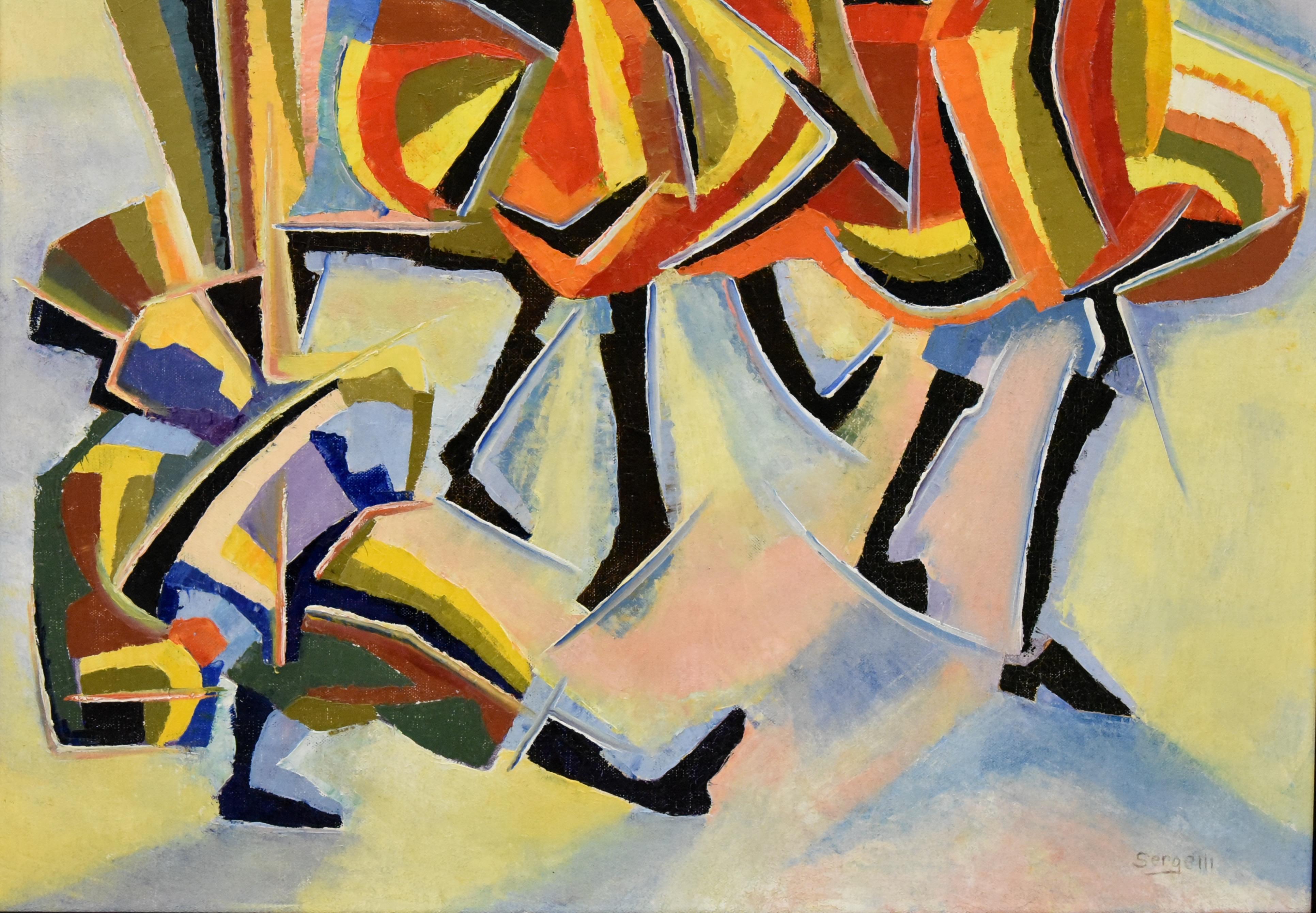 Mid-Century Modern Cubist Oil Painting of Dancers and Musicians Serge Magnin, 1960, France